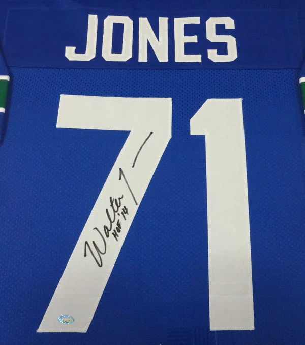 Seattle Seahawks Walter Jones Autographed Framed Blue Jersey MCS Holo Stock #90485 - Image 3
