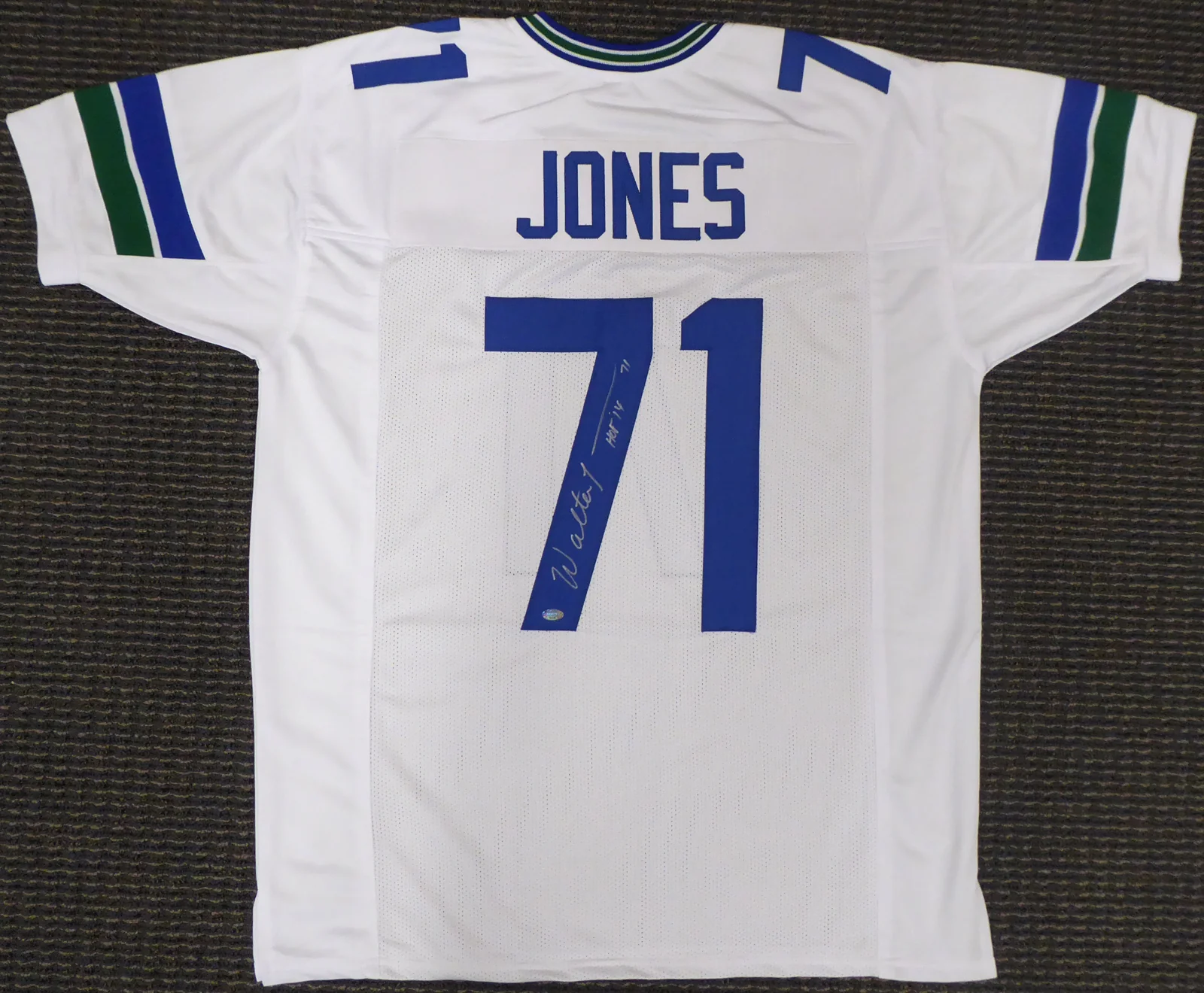 Seattle Seahawks Walter Jones Autographed White Jersey "HOF '14" MCS Holo Stock #157868 - Image 2