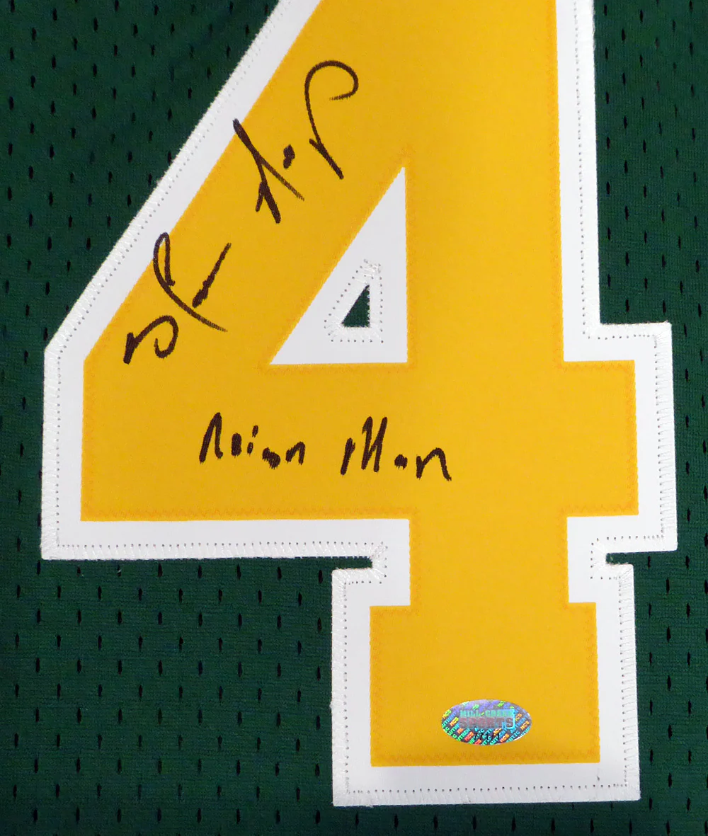 Seattle Sonics Shawn Kemp Autographed Green Adidas Hardwood Classics Jersey "Reign Man" MCS Holo Stock #125205 - Image 2