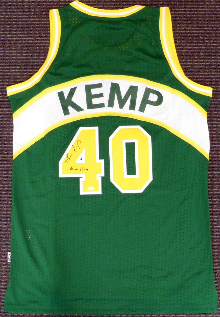 Seattle Sonics Shawn Kemp Autographed Green Adidas Hardwood Classics Jersey "Reign Man" MCS Holo Stock #125205 - Image 3