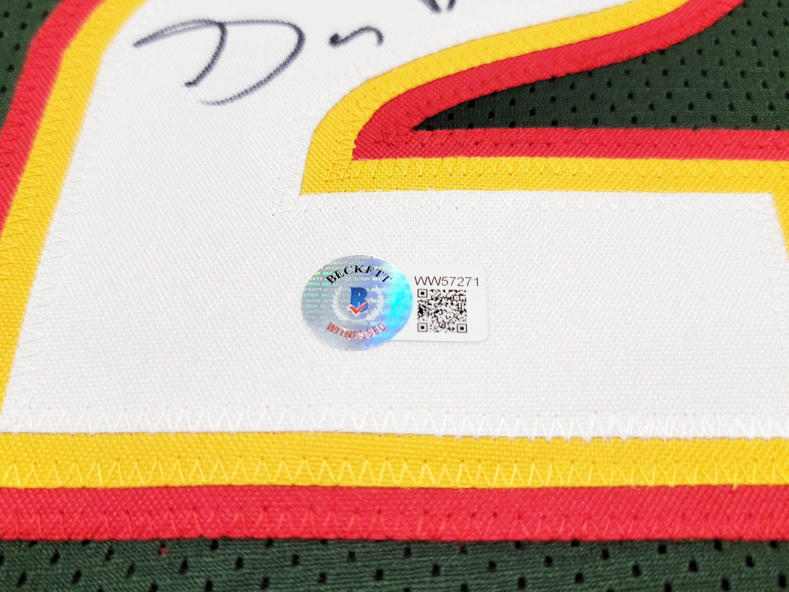 Seattle Supersonics Gary Payton Autographed Dark Green & Red Jersey Beckett BAS QR Stock #203422 - Image 5