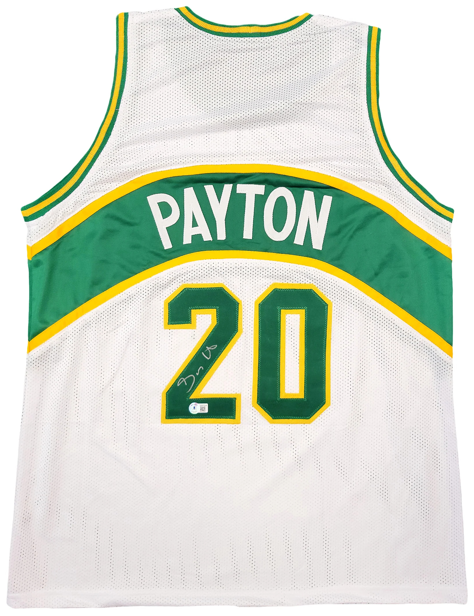 Seattle Supersonics Gary Payton Autographed White Jersey Beckett BAS QR Stock #203420 - Image 2
