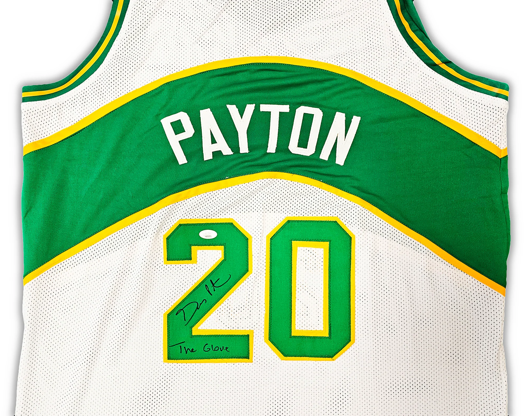 Seattle Supersonics Gary Payton Autographed White Jersey "The Glove" JSA Stock #215727 - Image 3