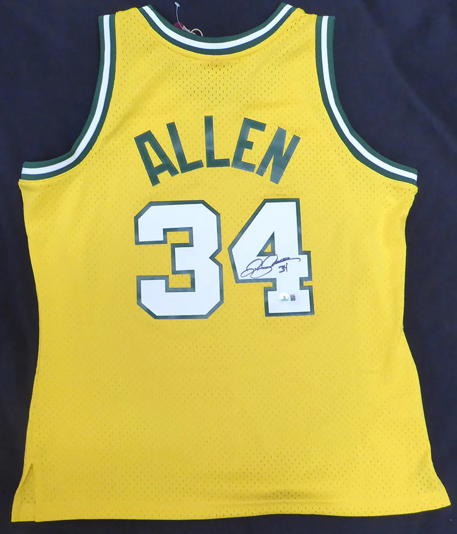 Seattle Supersonics Ray Allen Autographed Yellow Mitchell & Ness Jersey Beckett BAS QR #BS30306 - Image 2