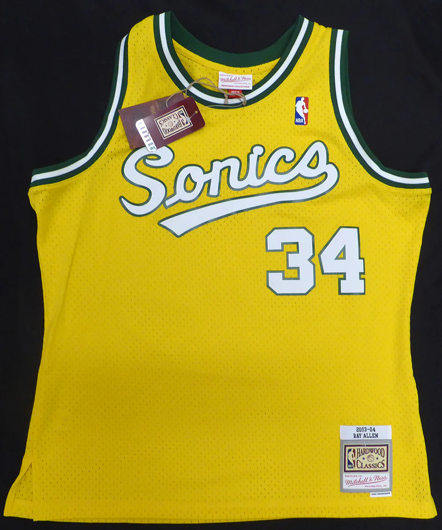 Seattle Supersonics Ray Allen Autographed Yellow Mitchell & Ness Jersey Beckett BAS QR #BS30306 - Image 4