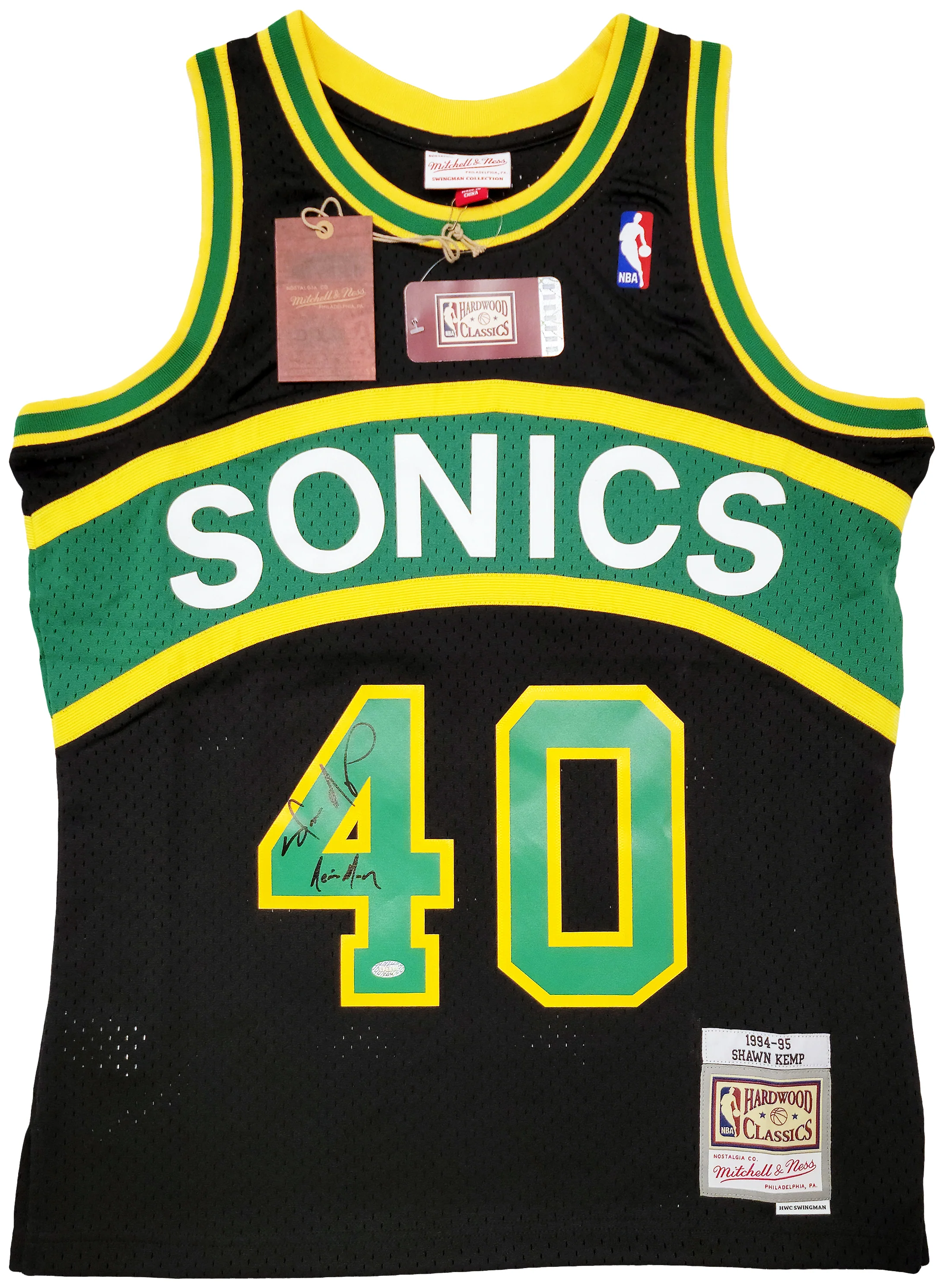 Seattle Supersonics Shawn Kemp Autographed Black Authentic Mitchell & Ness Hardwood Classics Swingman Jersey Size M Signed On Front "Reign Man" MCS Holo Stock #203433 - Image 2