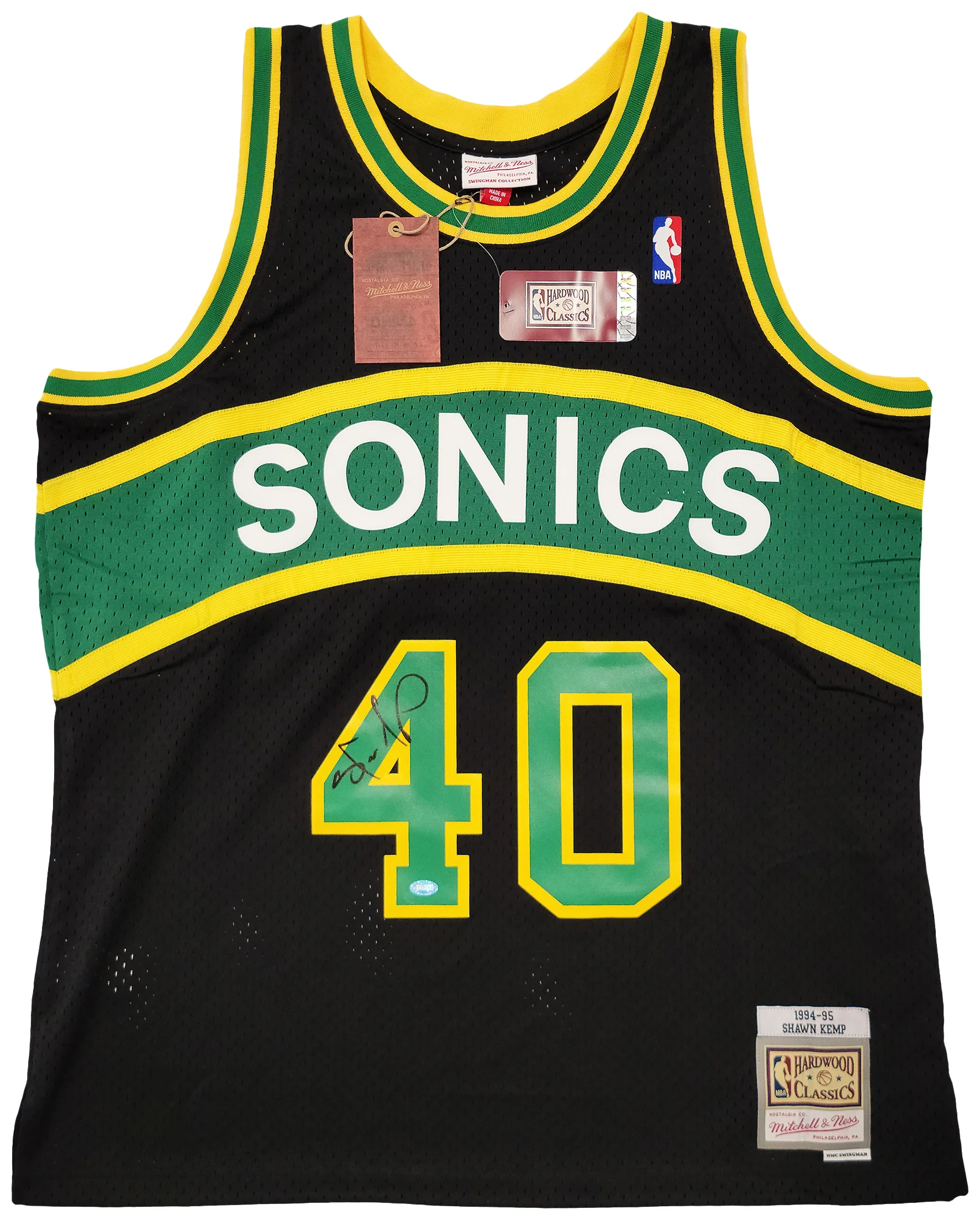 Seattle Supersonics Shawn Kemp Autographed Black Authentic Mitchell & Ness Hardwood Classics Swingman Jersey Size XL Signed On Front MCS Holo Stock #203435 - Image 2
