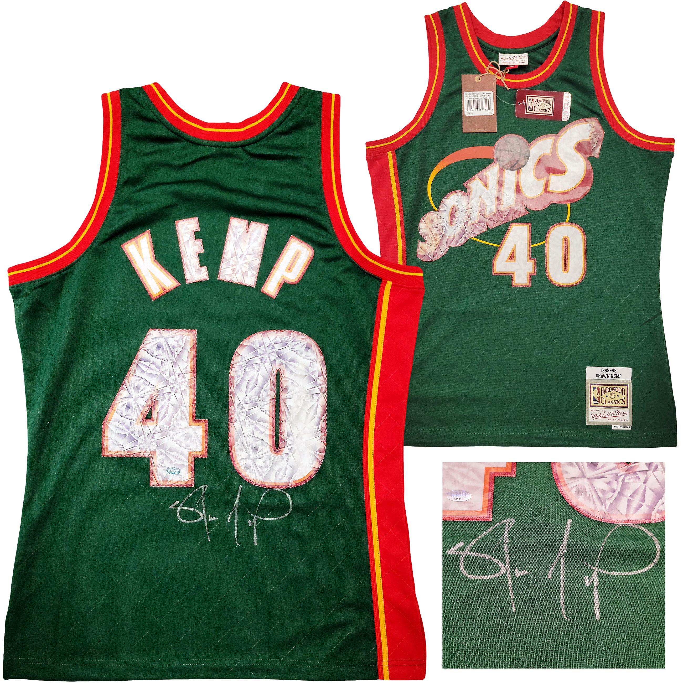 Seattle Supersonics Shawn Kemp Autographed Green Authentic Mitchell & Ness Hardwood Classics Swingman Jersey NBA Top 75 Size M MCS Holo Stock #203425