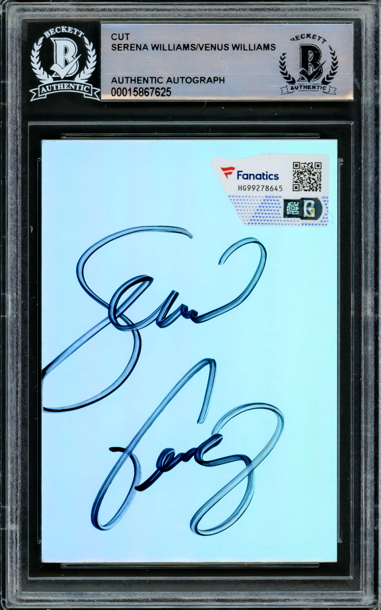 Serena & Venus Williams Autographed 2.5x3.5 Cut Signature Holo Foil Beckett BAS #15867625