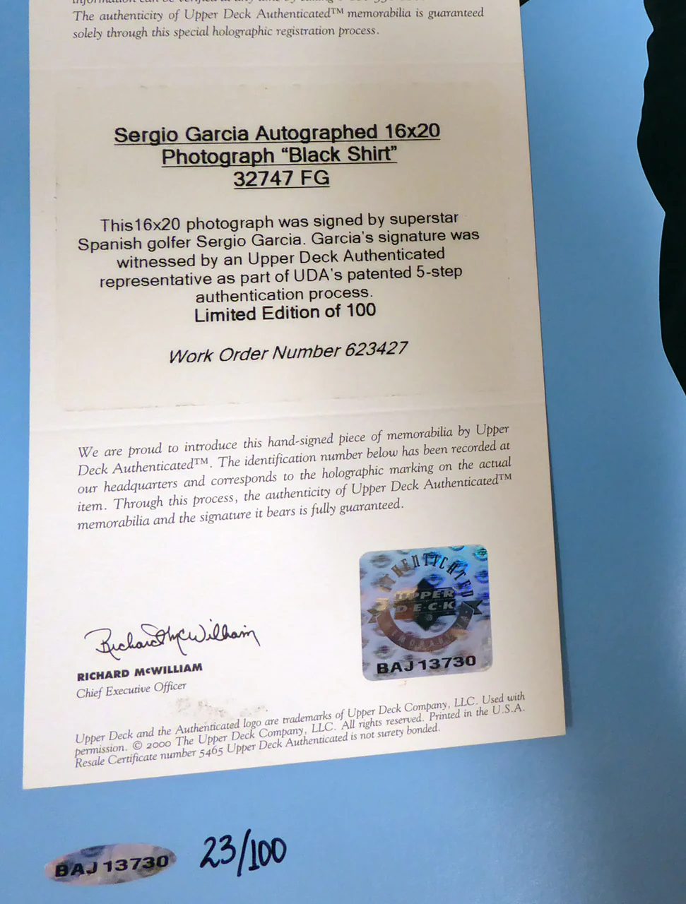 Sergio Garcia Autographed 16x20 Photo LE #/100 UDA Holo Stock #142172 - Image 3
