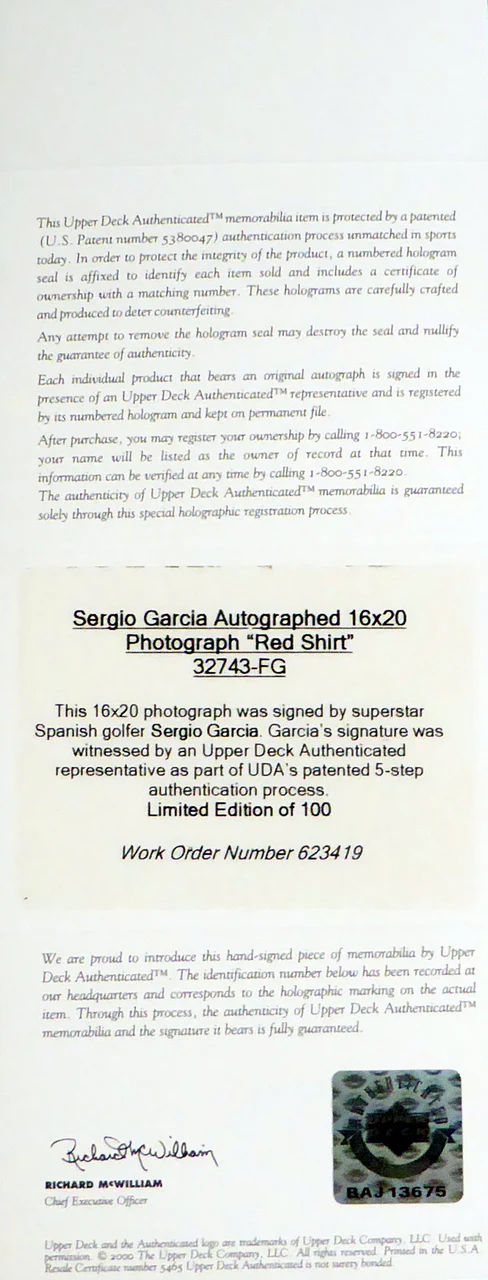 Sergio Garcia Autographed Framed 16x20 Photo LE #/100 UDA Holo Stock #146665 - Image 3