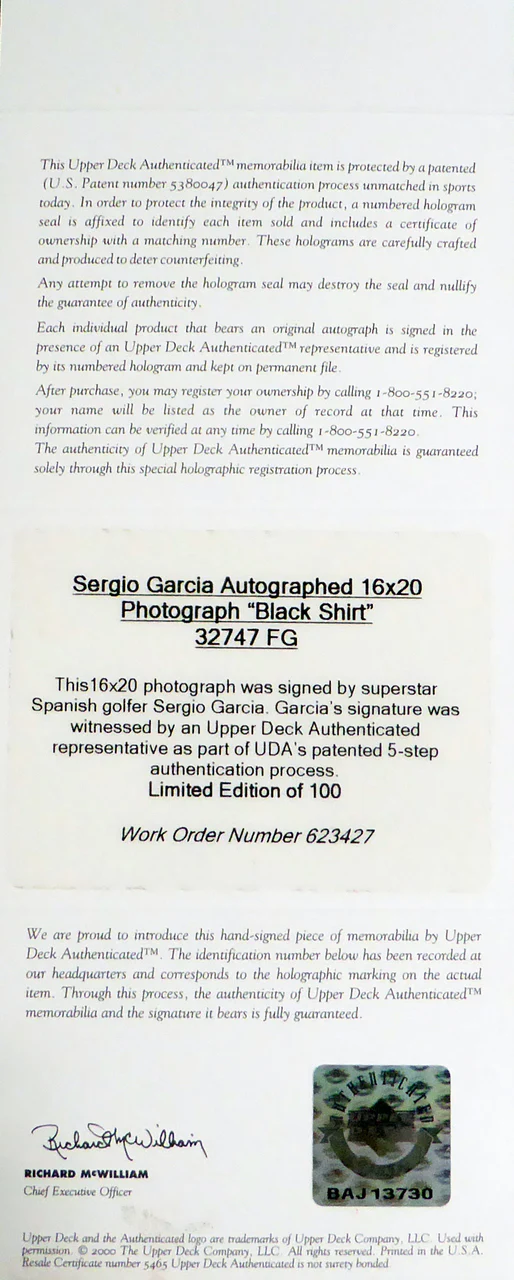 Sergio Garcia Autographed Framed 16x20 Photo LE #/100 UDA Holo Stock #146666 - Image 4