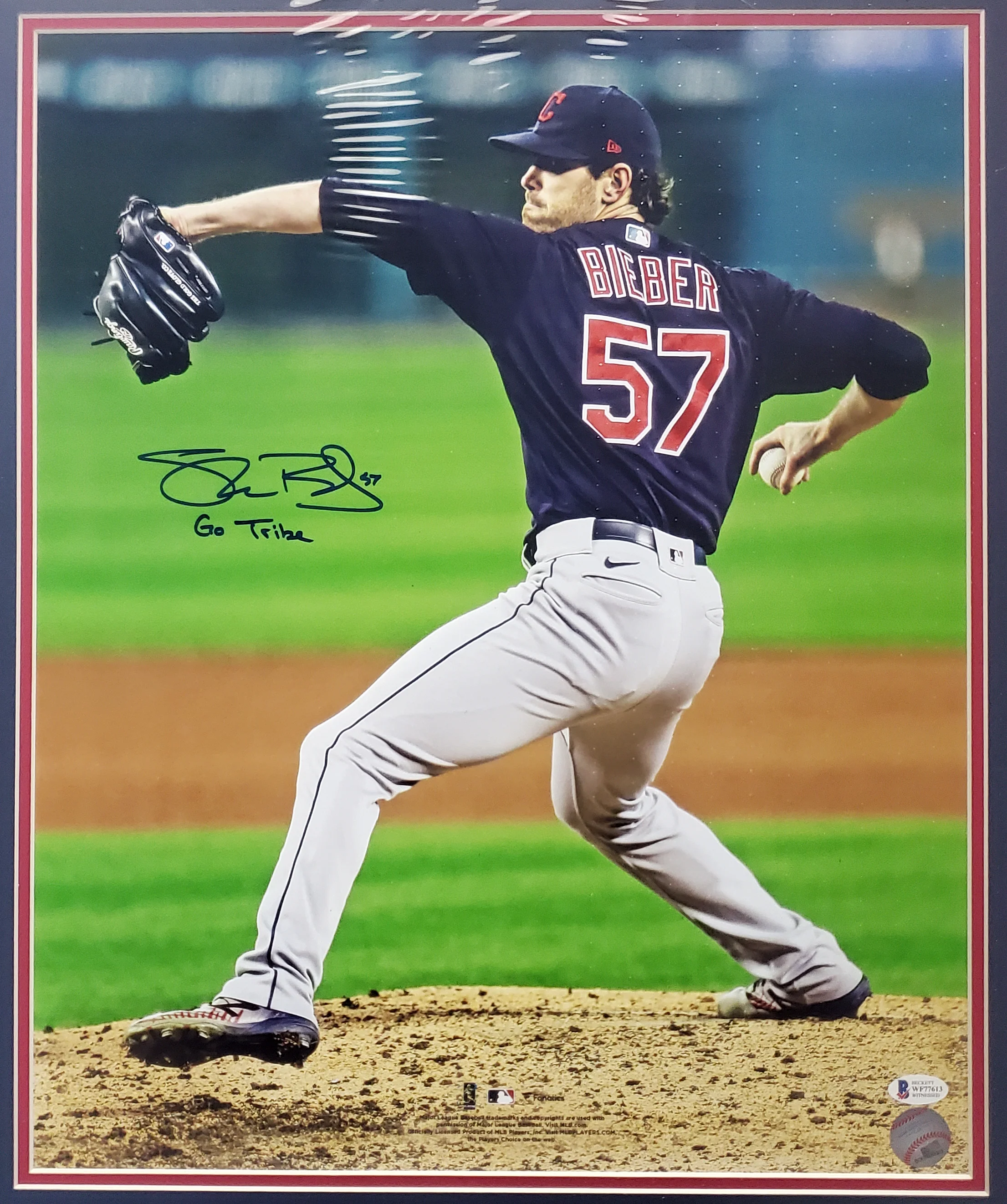 Shane Bieber Autographed Framed 16x20 Photo Cleveland Indians "Go Tribe" Beckett BAS #WF77613 - Image 2