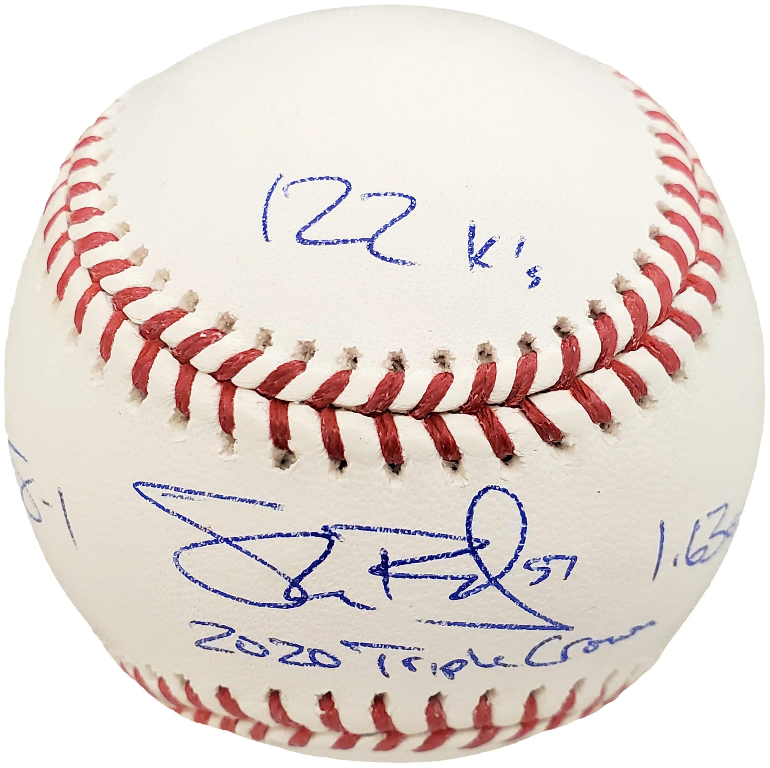 Shane Bieber Autographed Official MLB Baseball Cleveland Indians "2020 Triple Crown" With 3 Stats Beckett BAS Stock #185110 - Image 3