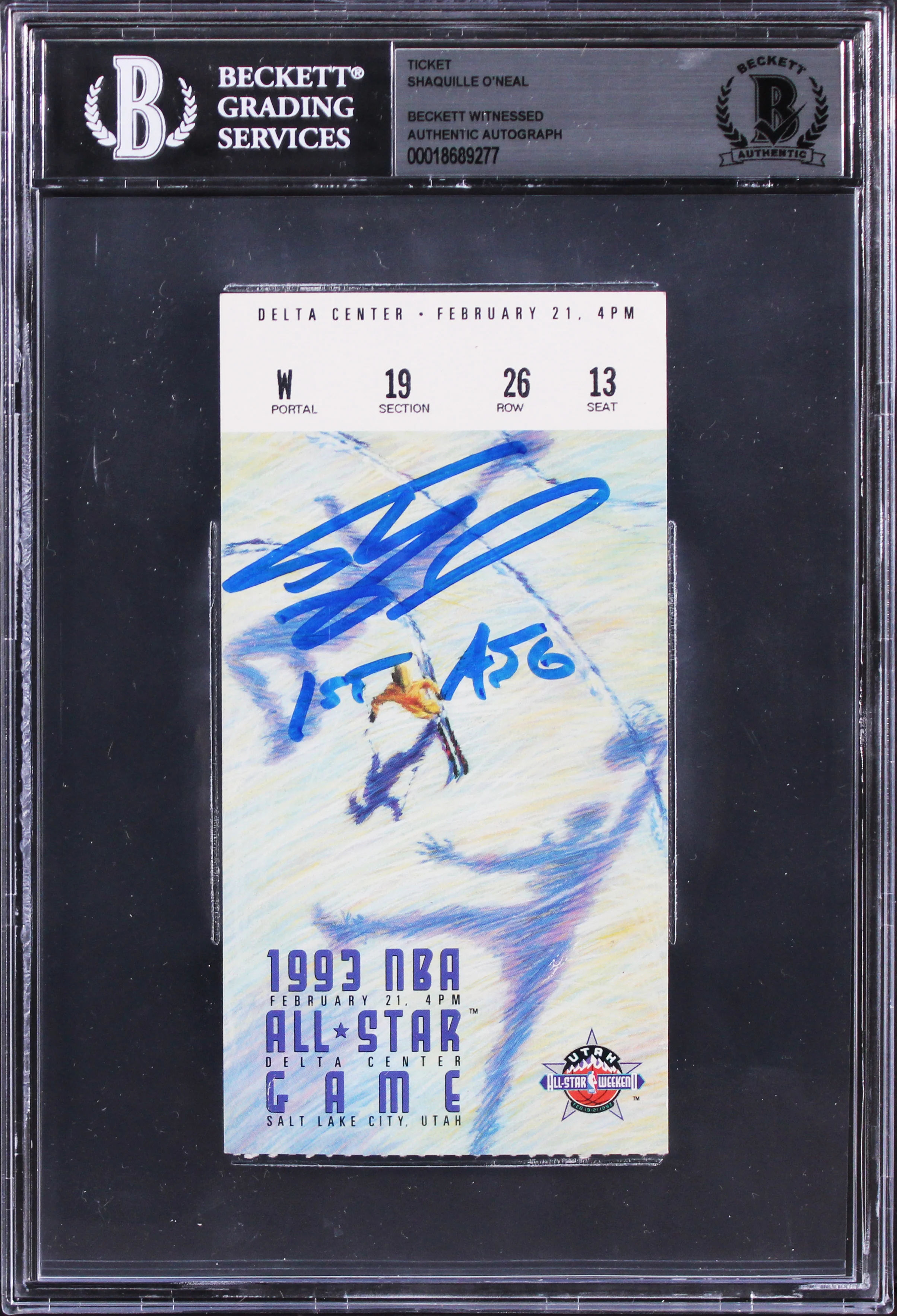Shaq O'Neal "1st ASG" Signed 2/21/1993 NBA All Star Game Ticket Stub BAS Slabbed - Image 2