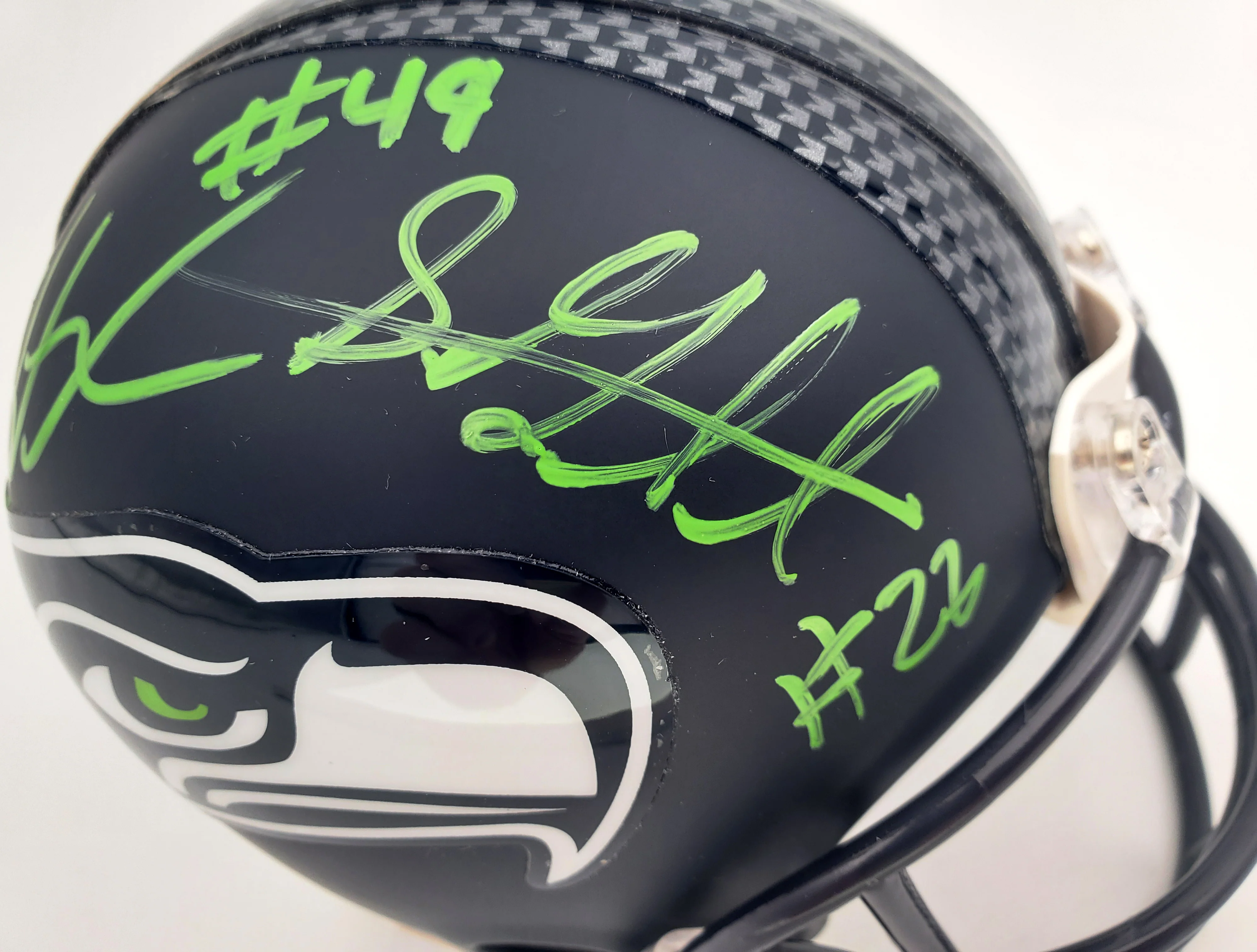 Shaquem & Shaquill Griffin Autographed Seattle Seahawks Mini Helmet In Green MCS Holo Stock #134372 - Image 2