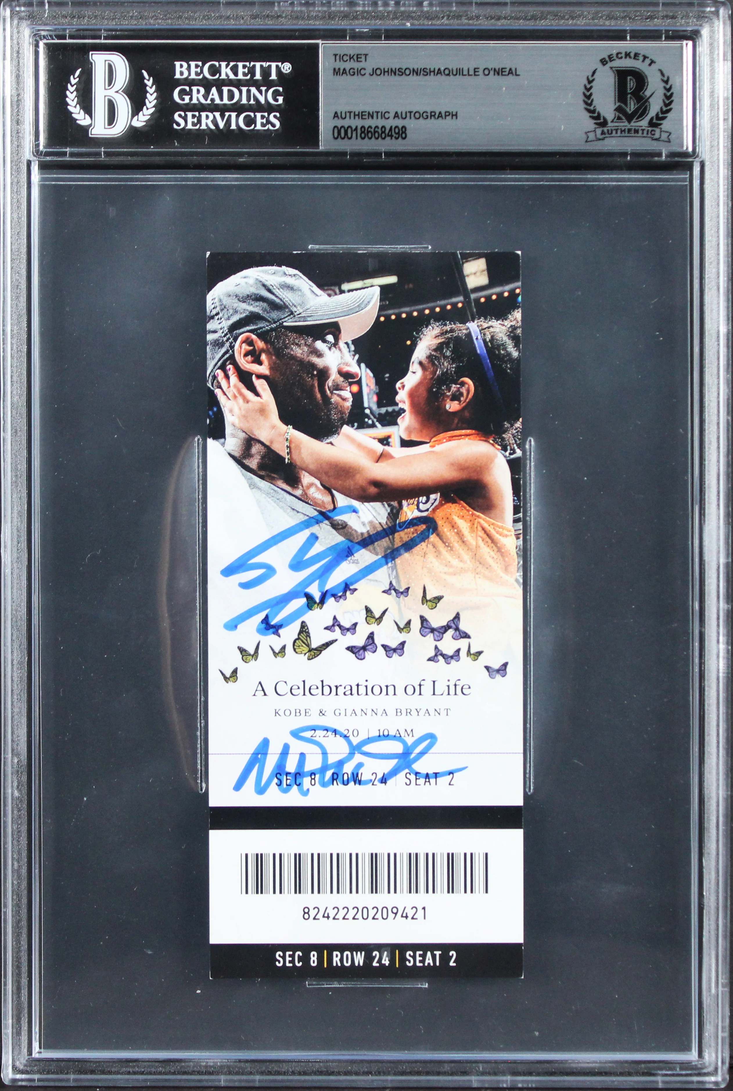 Shaquille O'Neal & Magic Johnson Signed Kobe Bryant COL Ticket BAS Slabbed - Image 2