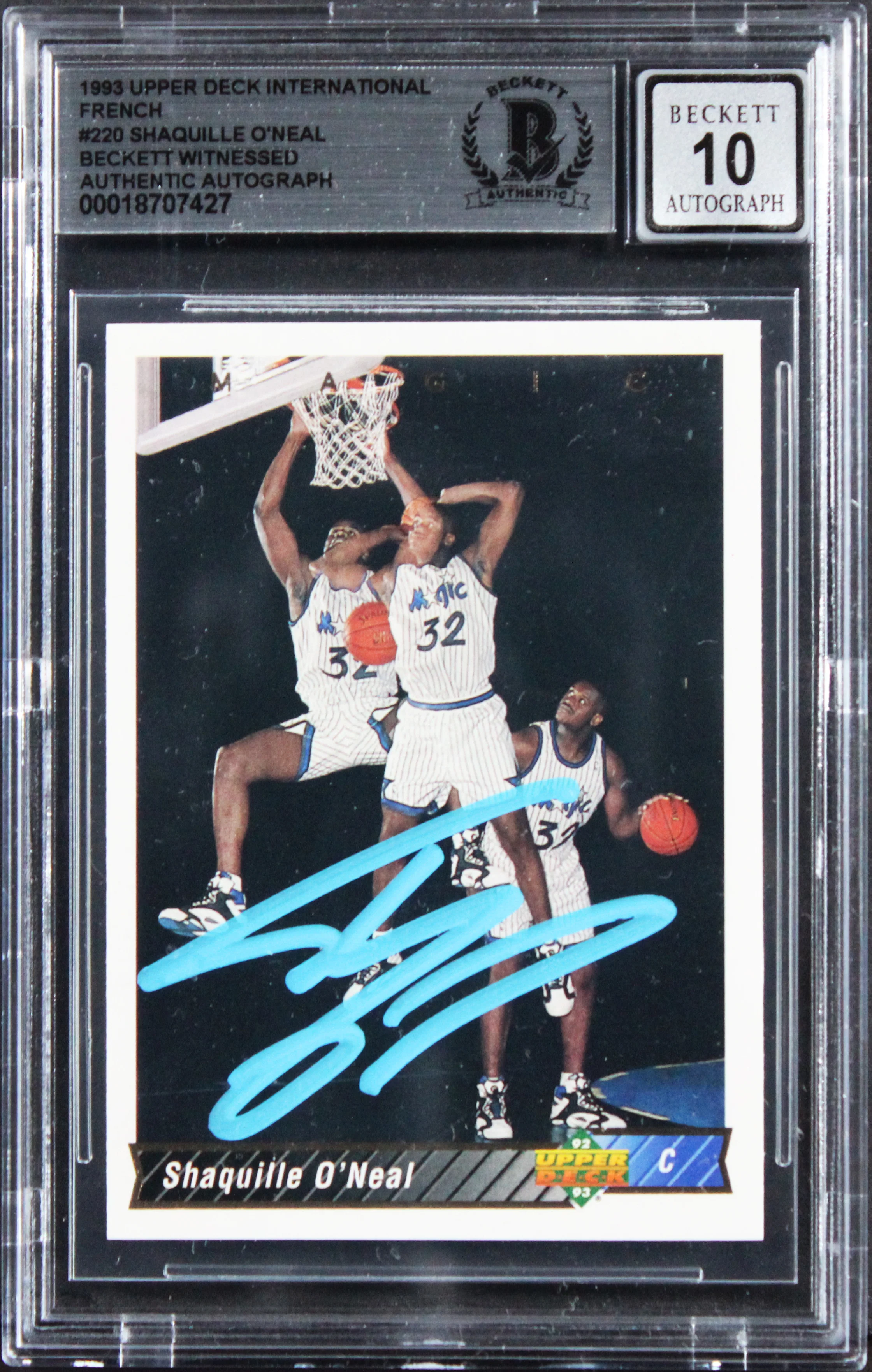 Shaquille O'Neal Signed 1993 Upper Deck Intl #220 RC Card Auto 10! BAS Slabbed - Image 2