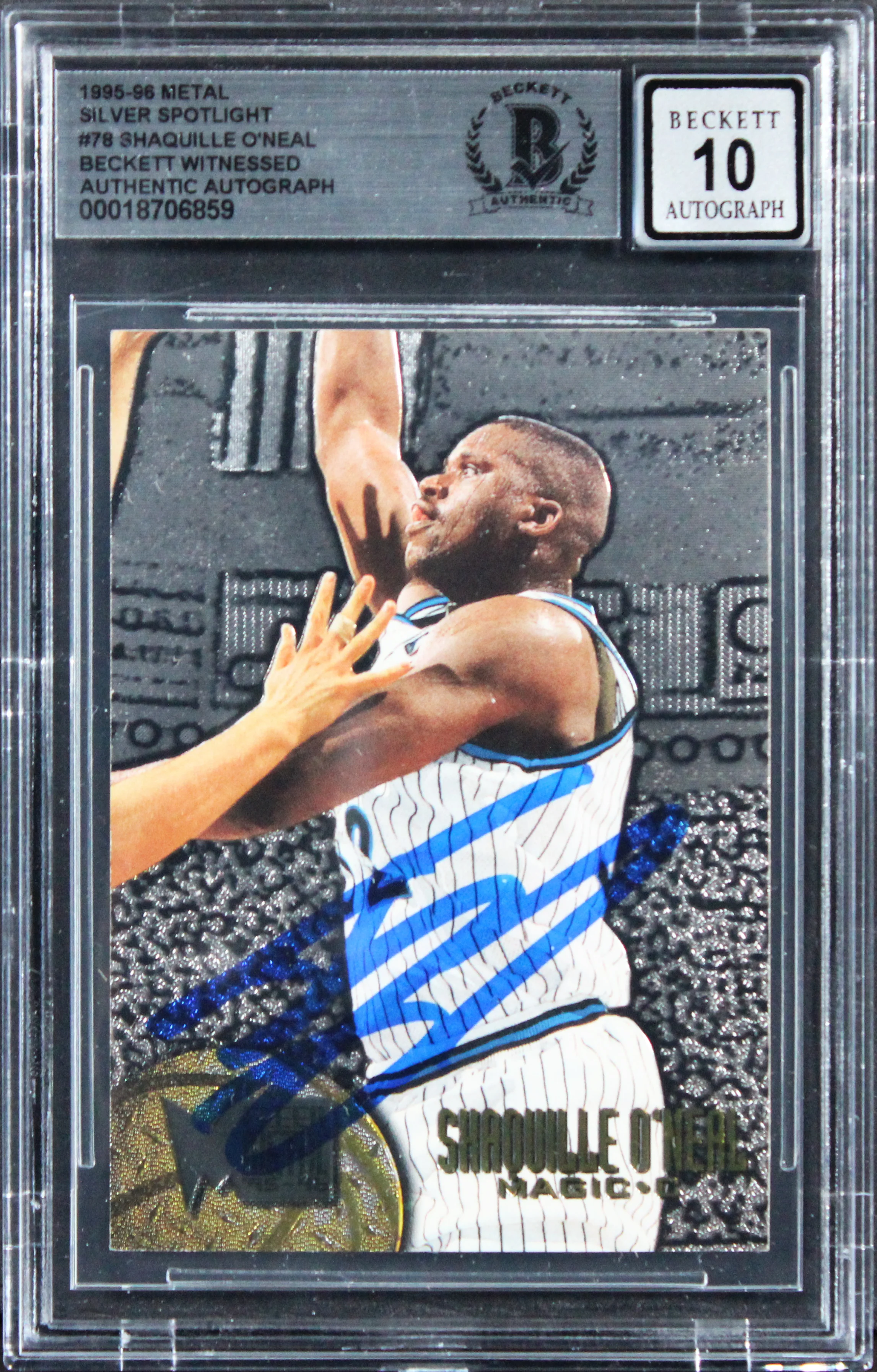 Shaquille O'Neal Signed 1995 Metal Silver Spotlight #78 Card Auto 10! BAS Slab - Image 2
