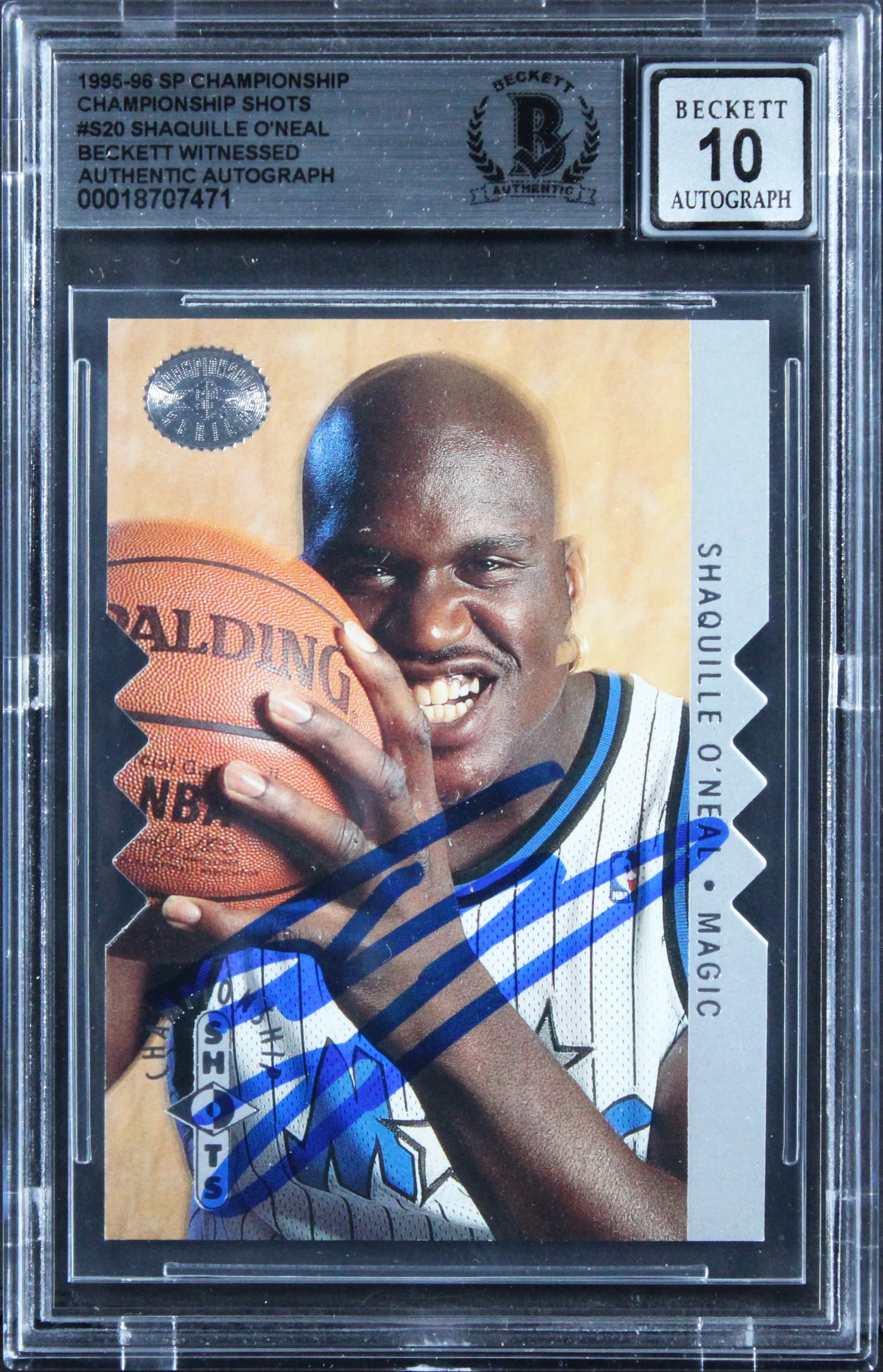 Shaquille O'Neal Signed 1995 SP Championship Shots #S20 Card Auto 10! BAS Slab - Image 2