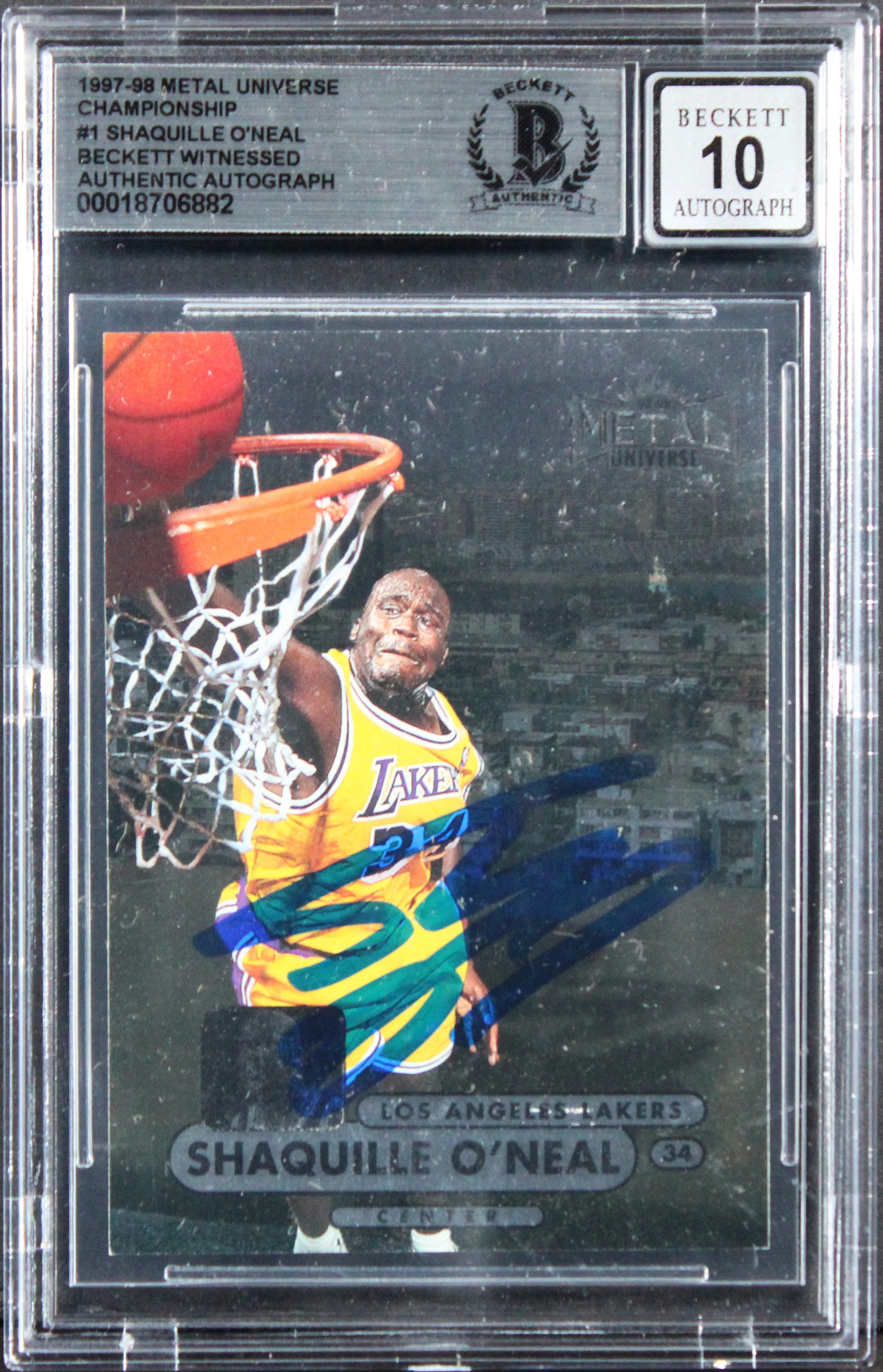 Shaquille O'Neal Signed 1997 Metal Universe C #1 Card Auto Grade 10! BAS Slabbed - Image 2