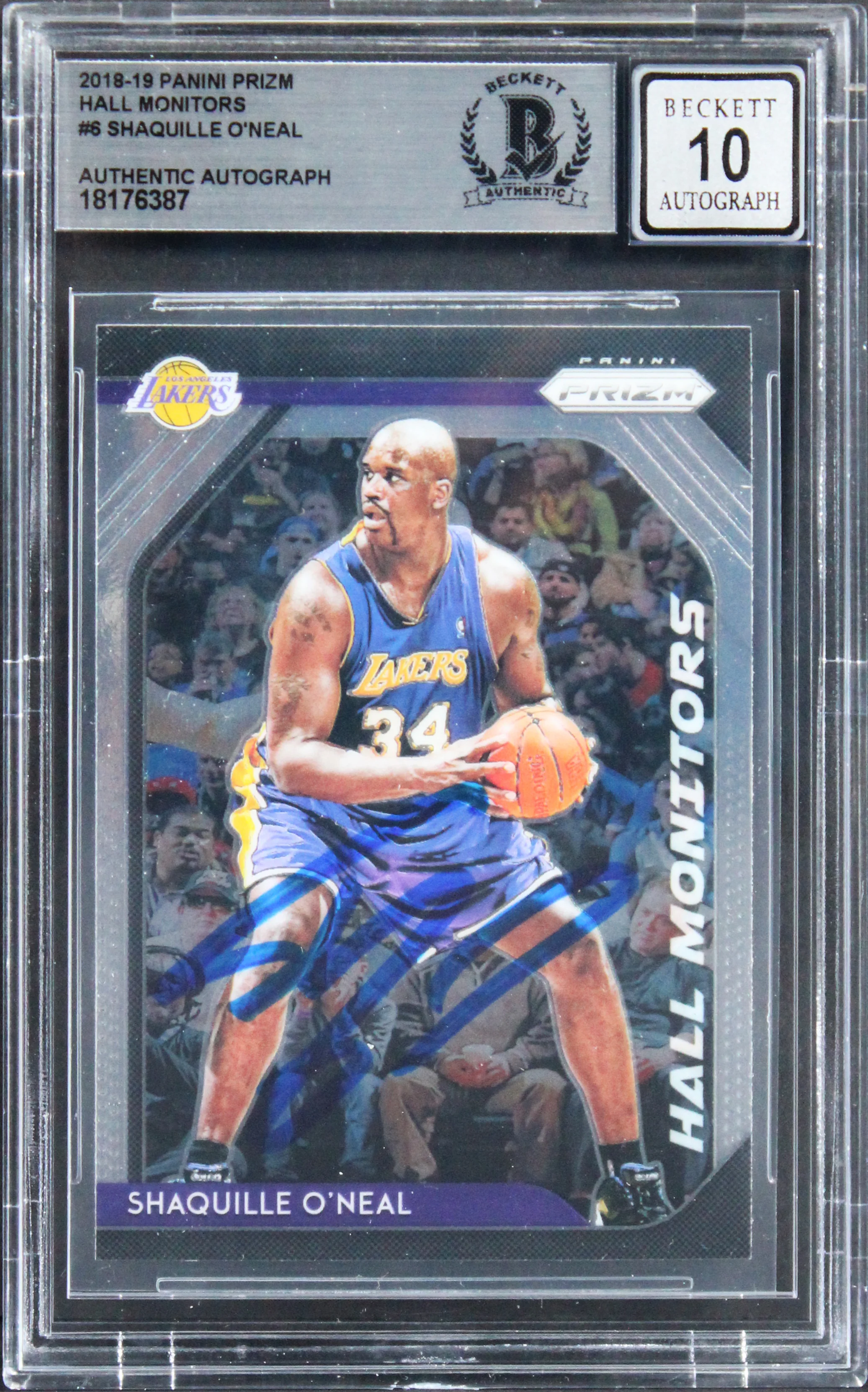 Shaquille O'Neal Signed 2018 Panini Prizm Hall Monitors #6 Card Auto 10 BAS Slab - Image 2
