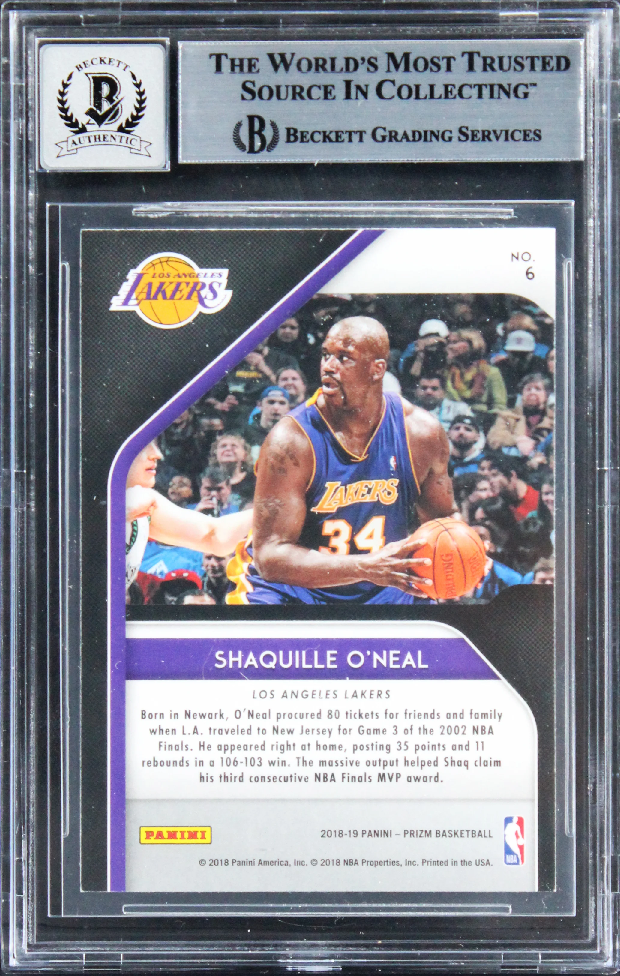 Shaquille O'Neal Signed 2018 Panini Prizm Hall Monitors #6 Card Auto 10 BAS Slab - Image 3