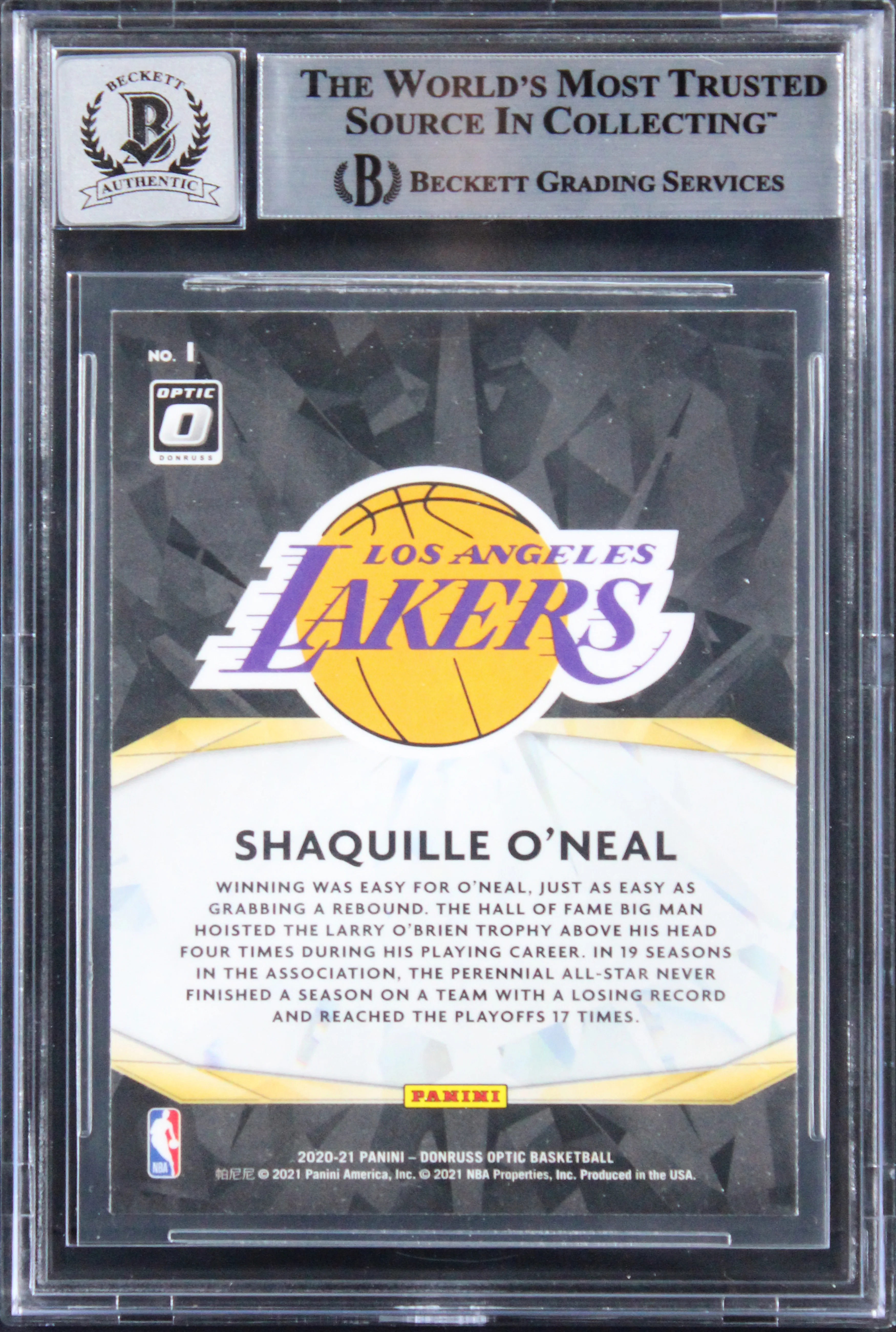 Shaquille O'Neal Signed 2020 Donruss Optic Winner Stays #1 Card Auto 10 BAS Slab - Image 3