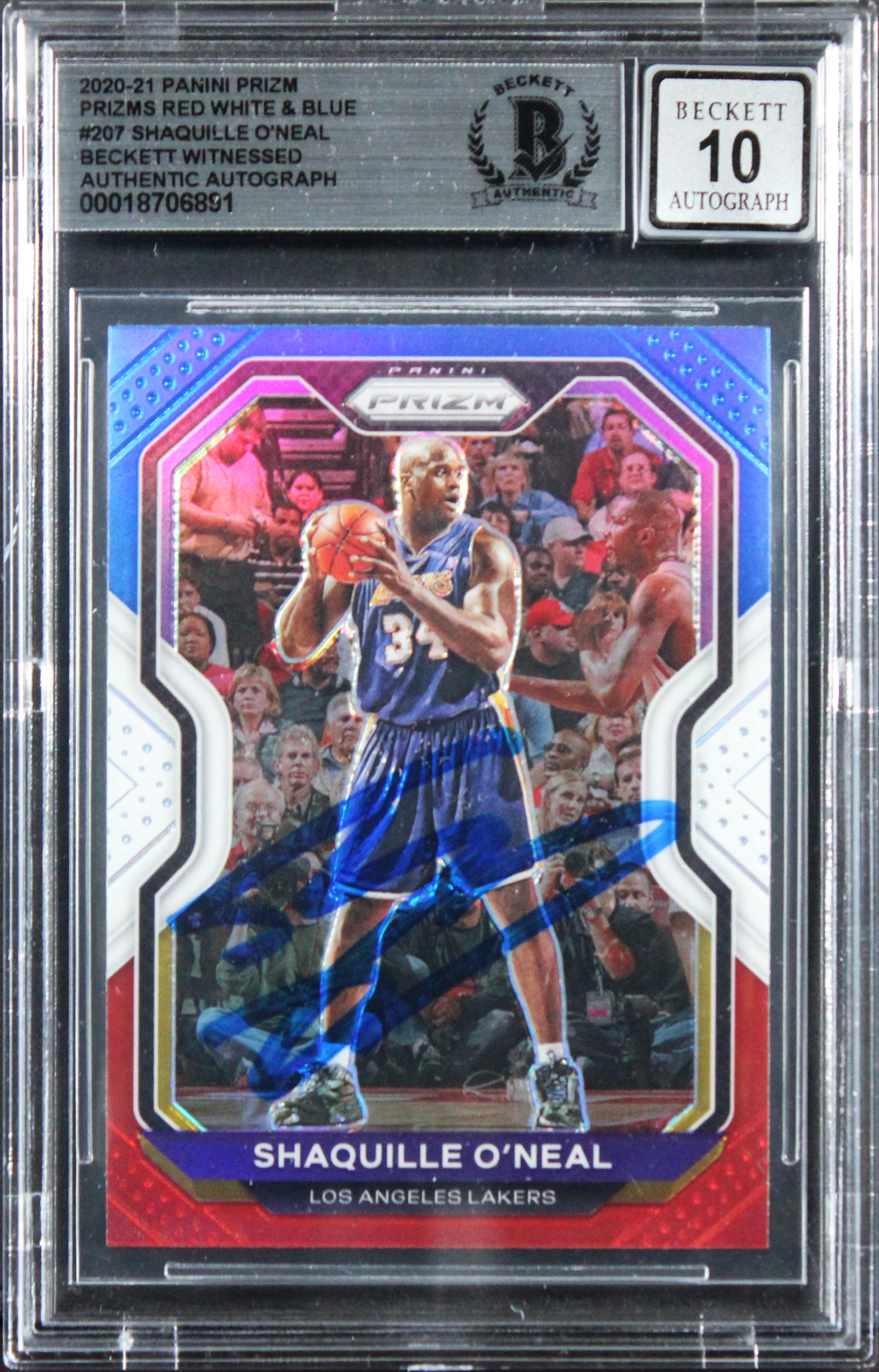 Shaquille O'Neal Signed 2020 Panini Prizm RW&B #207 Card Auto 10! BAS Slabbed - Image 2