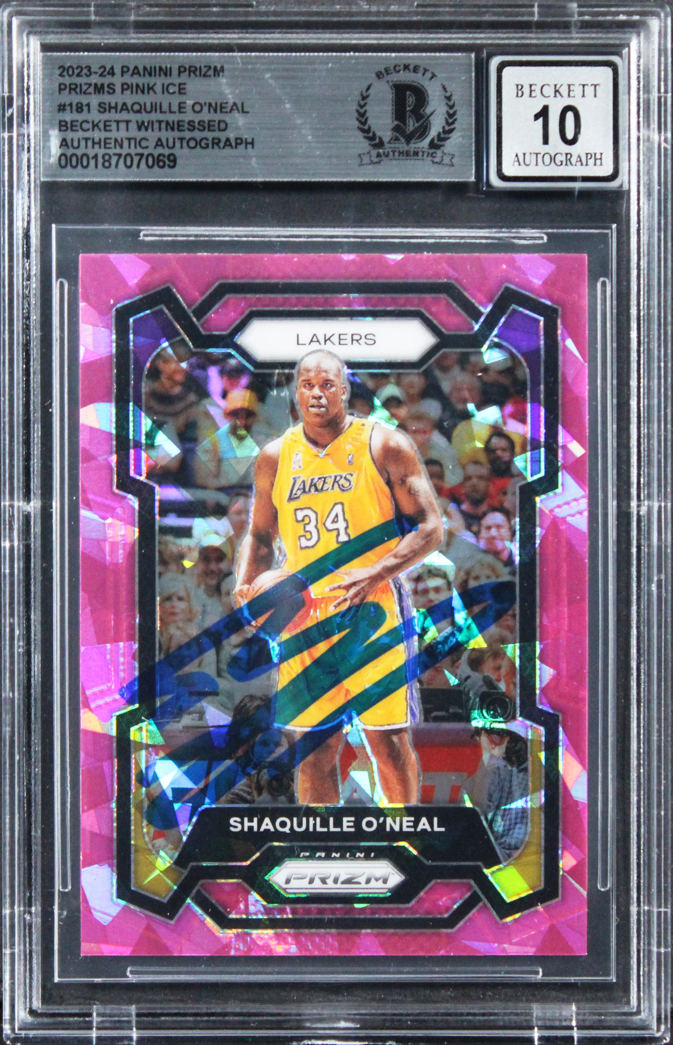 Shaquille O'Neal Signed 2023 Panini Prizm Pink Ice #181 Card Auto 10! BAS Slab - Image 2
