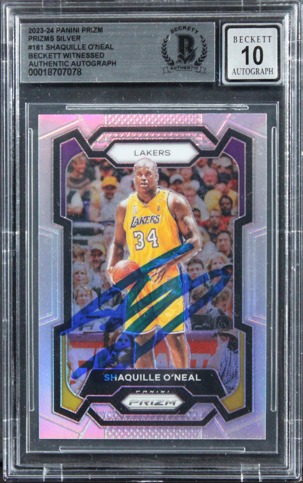 Shaquille O'Neal Signed 2023 Panini Prizm Silver #181 Card Auto 10! BAS Slabbed - Image 2