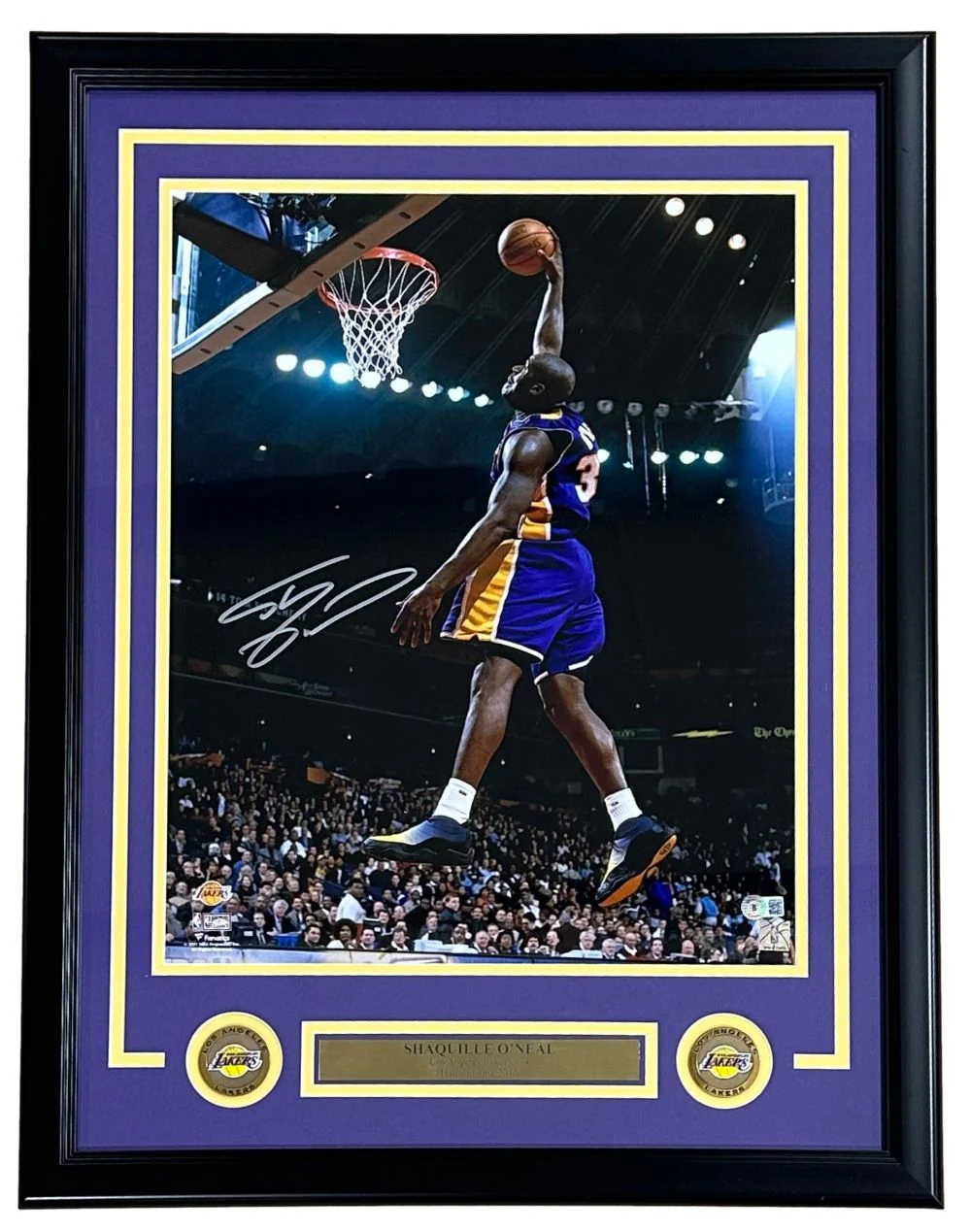 Shaquille O'Neal Signed Framed 16x20 Los Angeles Lakers Purple Jersey Photo BAS
