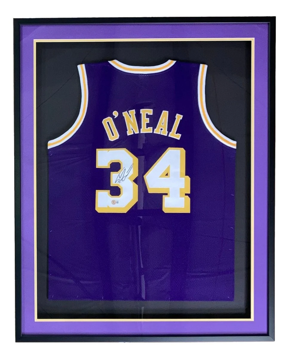 Shaquille O'Neal Los Angeles Signed Framed Purple Basketball Jersey BAS ITP
