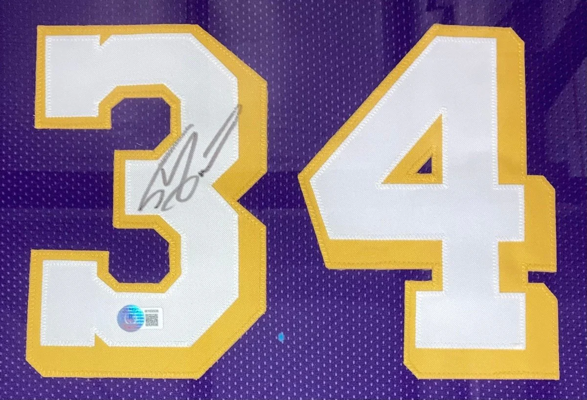 Shaquille O'Neal Los Angeles Signed Framed Purple Basketball Jersey BAS ITP - Image 2