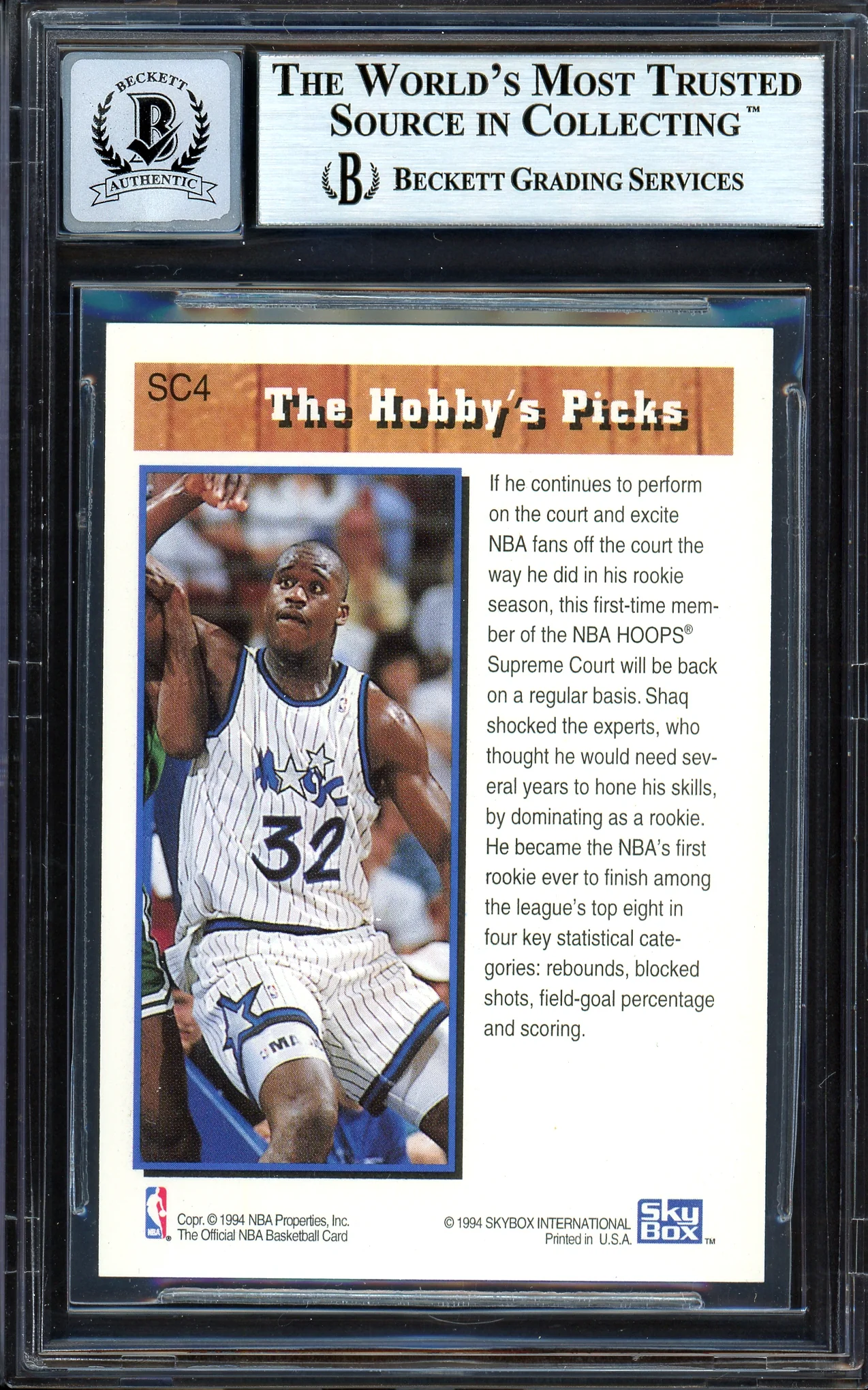 Shaquille Shaq O'Neal Autographed 1993-94 Hoops Supreme Court Card #SC4 Orlando Magic Auto Grade Gem Mint 10 Beckett BAS #13315314 - Image 2