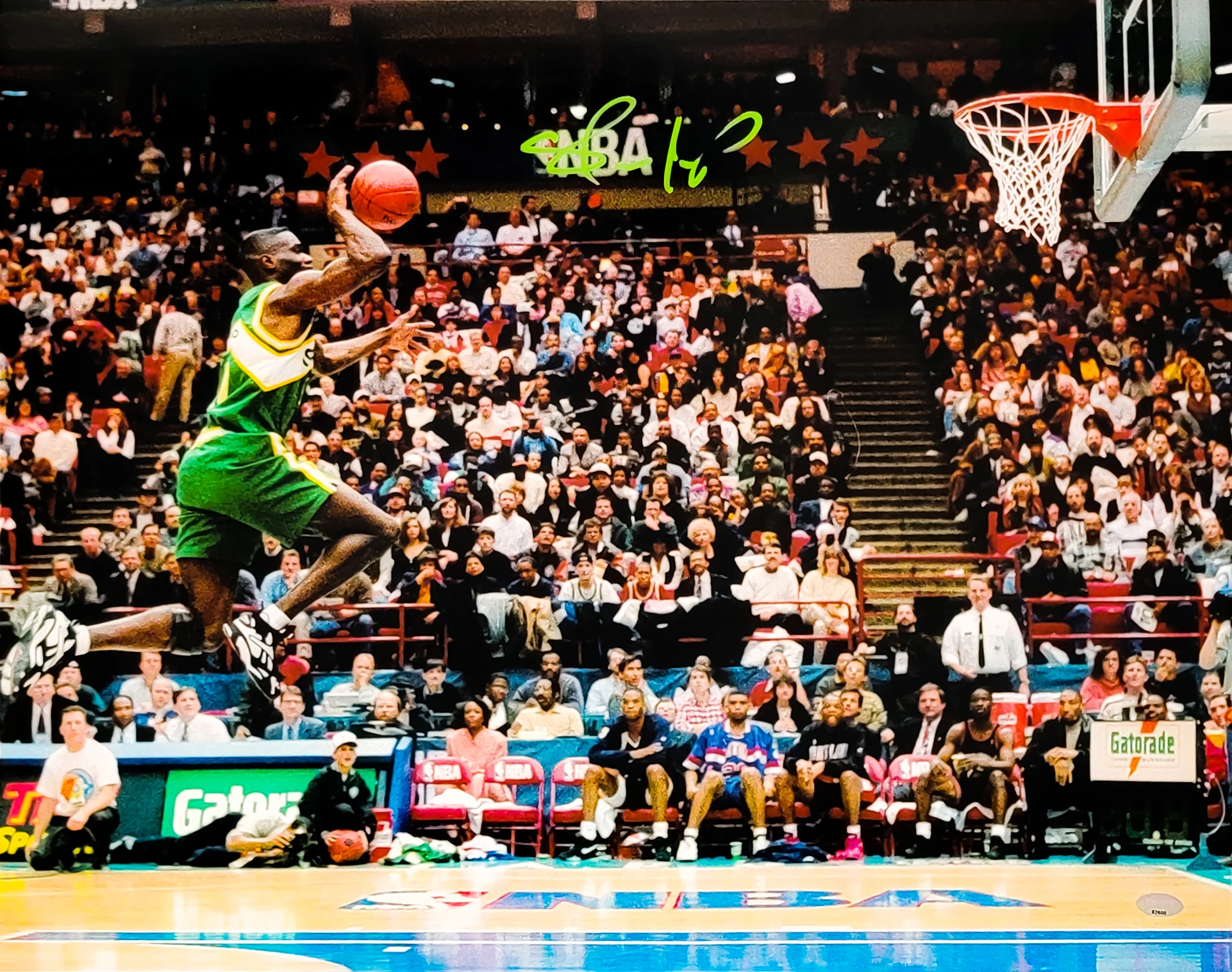 Shawn Kemp Autographed Framed 16x20 Photo Seattle Supersonics Slam Dunk Contest MCS Holo Stock #254256 - Image 2