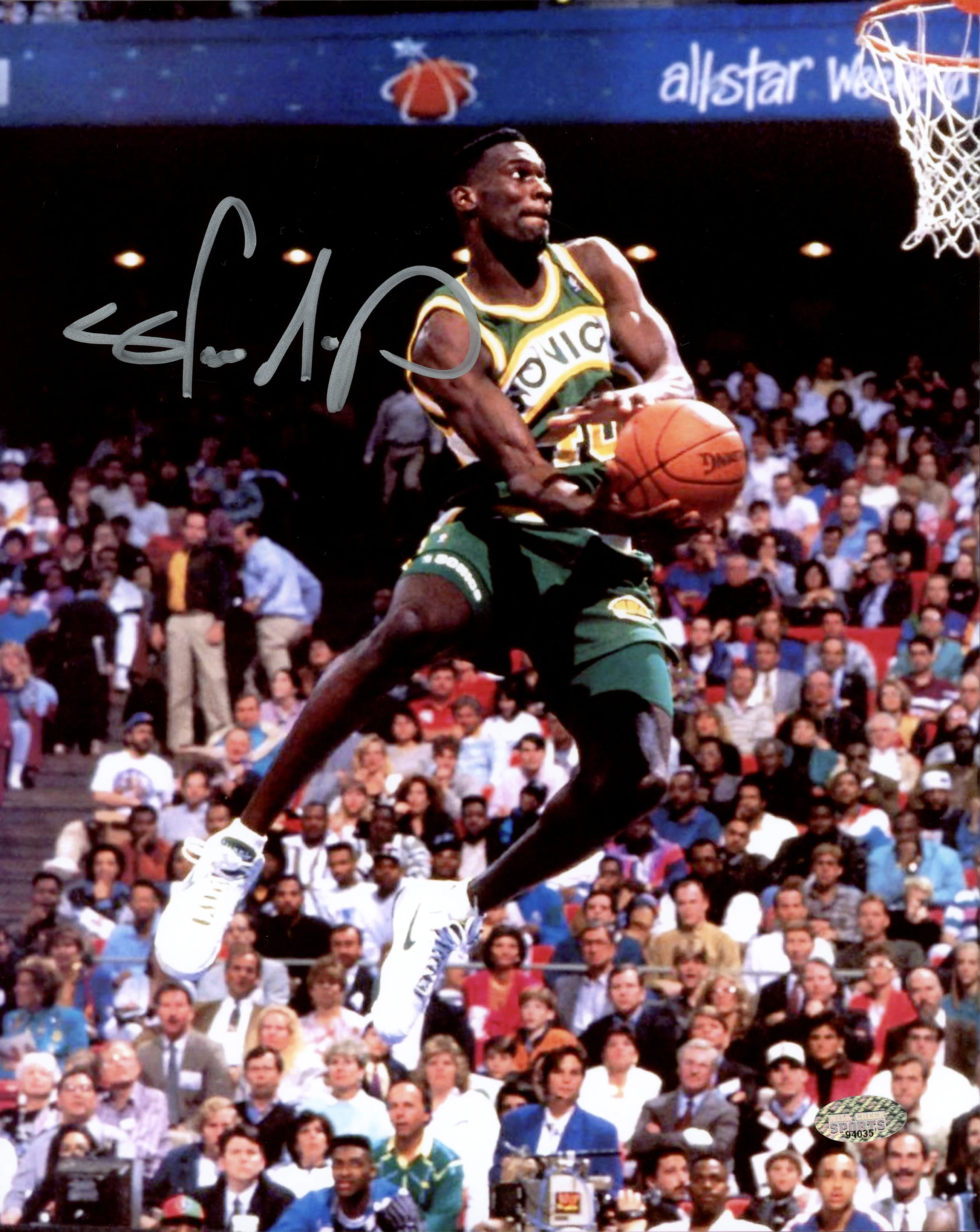 Shawn Kemp Autographed Framed 8x10 Photo Seattle Supersonics Slam Dunk Contest MCS Holo Stock #254297 - Image 2
