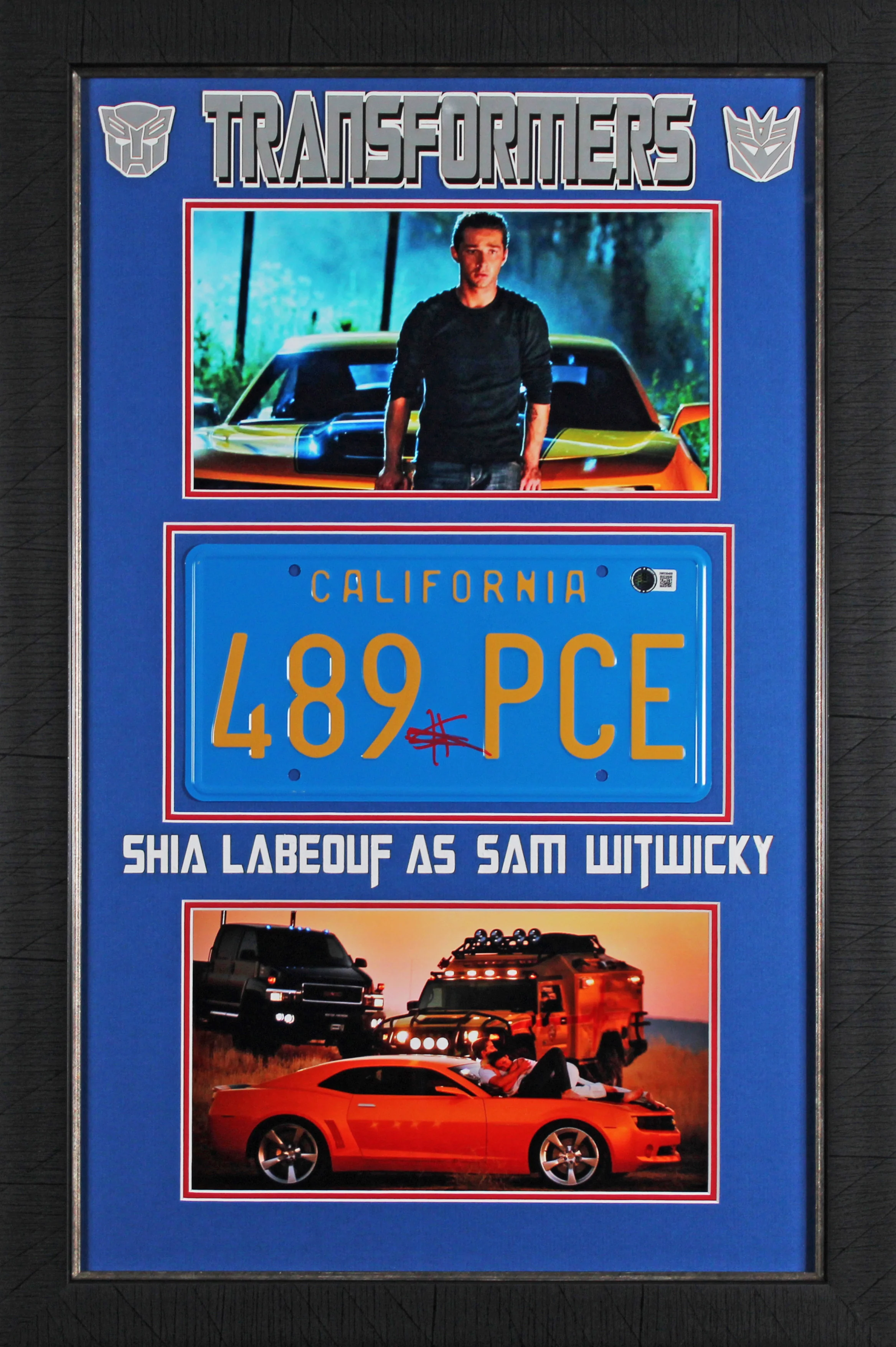 Shia LaBeouf Transformers Authentic Signed & Framed License Plate BAS Witnessed - Image 2