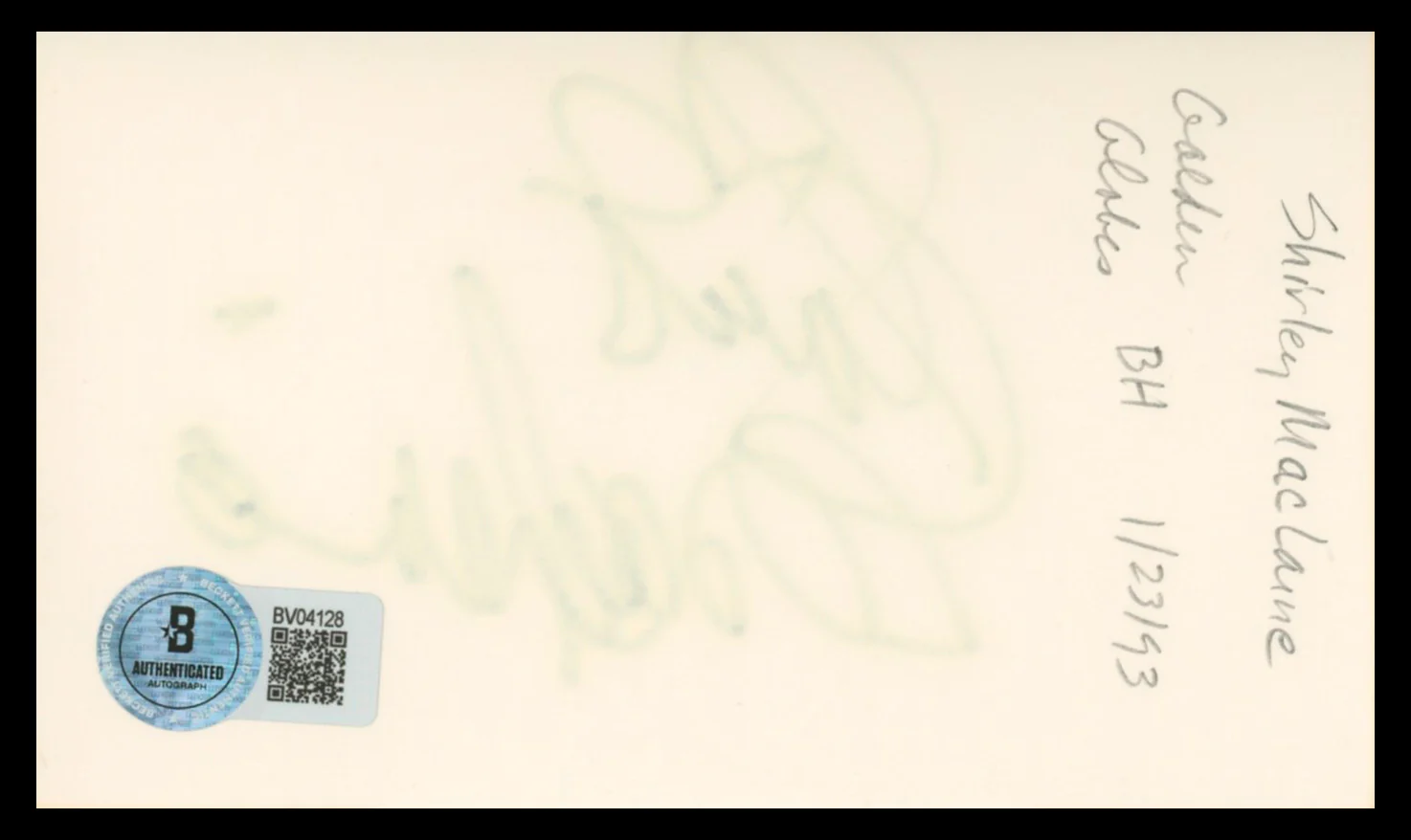 Shirley MacLaine Terms of Endearment Signed 3x5 Index Card BAS #BV04128 - Image 3