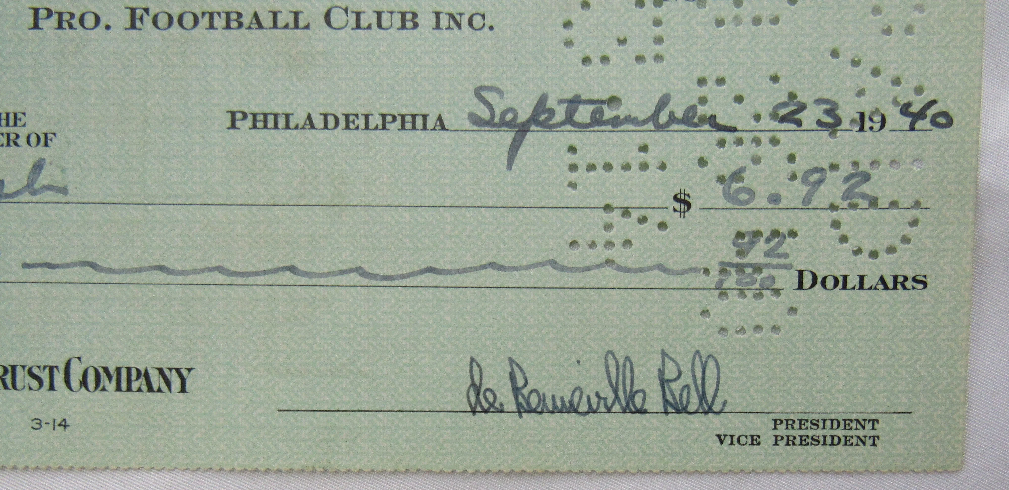 Bert Bell Multi Signed Auto Eagles Check JSA CM07467 - Image 4