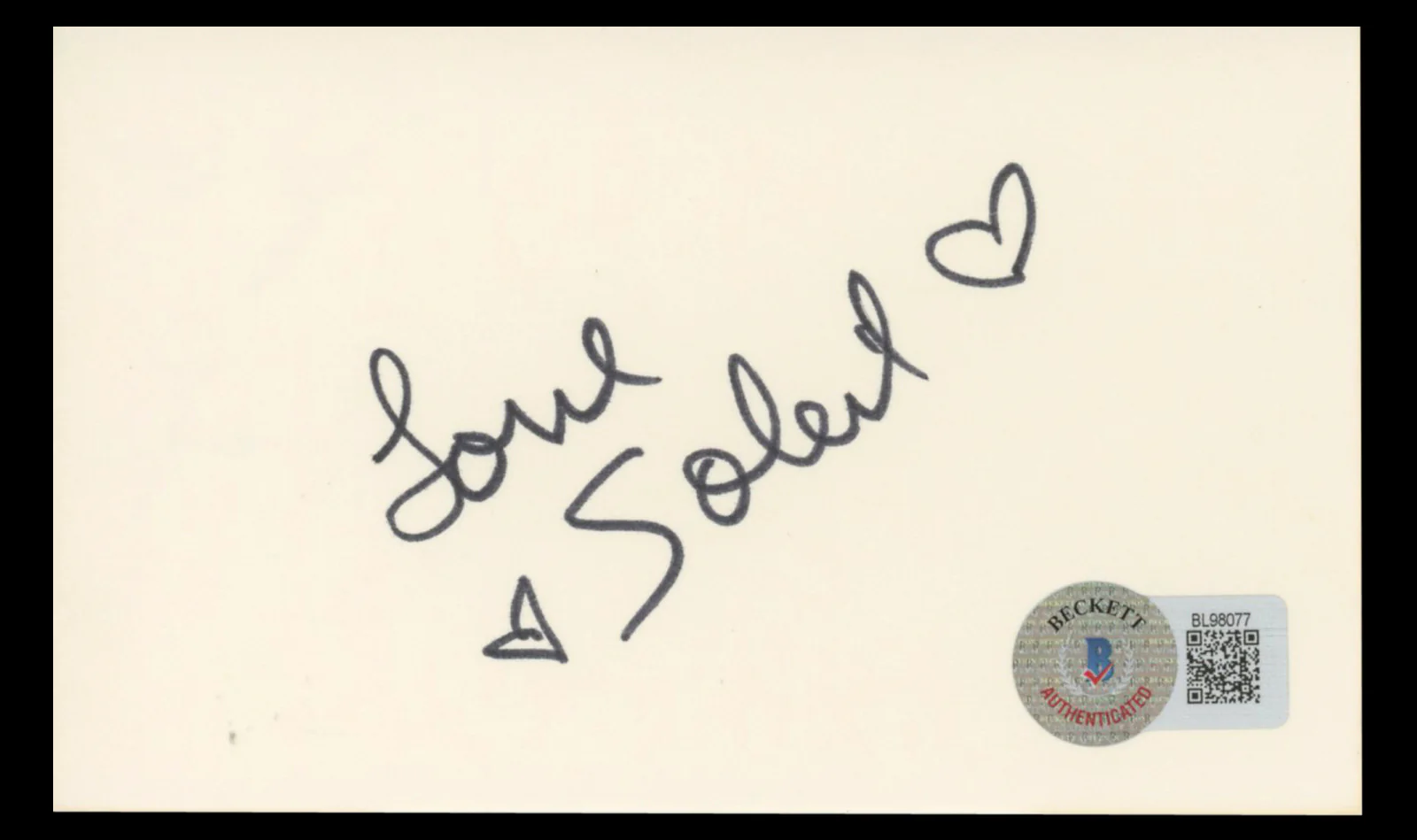Soleil Moon Frye Punky Brewster "Love" Signed 3x5 Index Card BAS #BL98077 - Image 2
