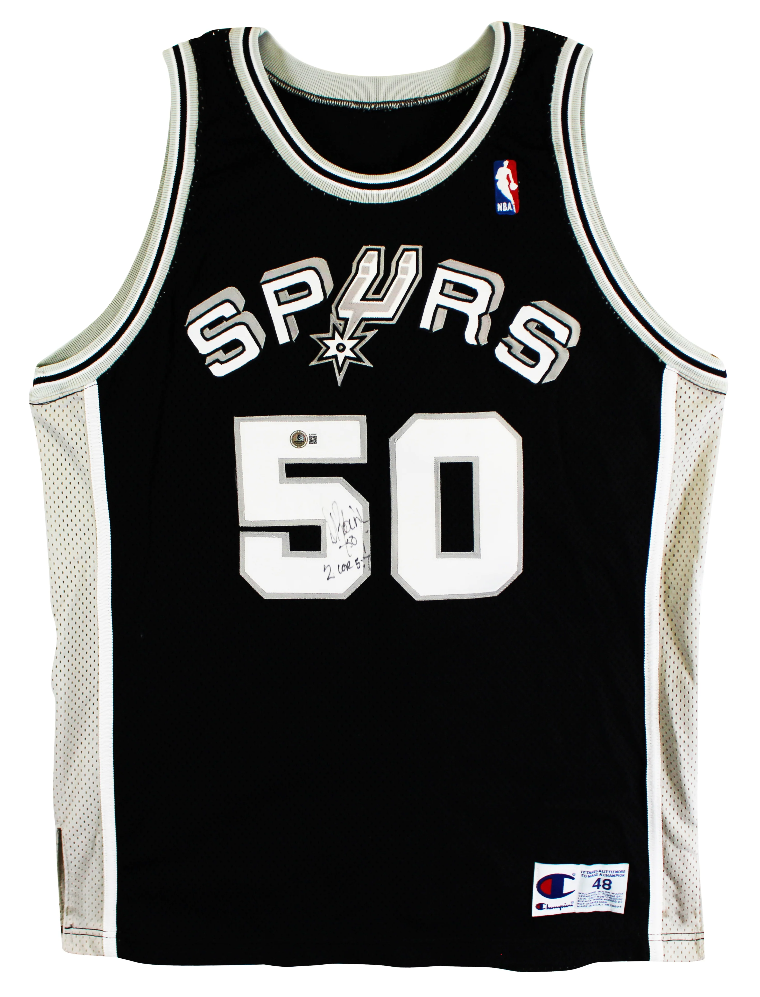Spurs David Robinson "2 Cor 5:7" Signed Black Champion Jersey BAS #BU55005 - Image 3