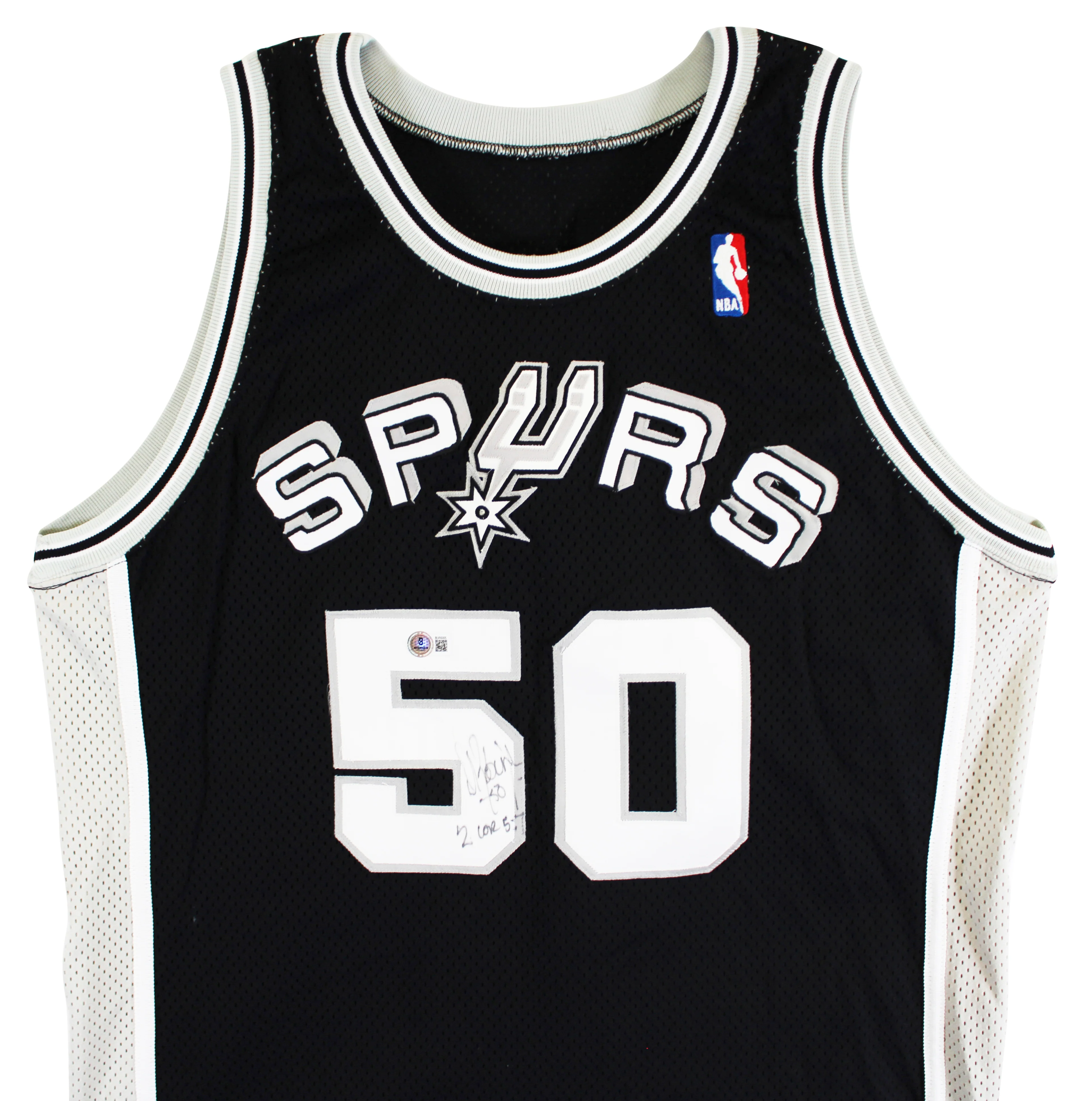 Spurs David Robinson "2 Cor 5:7" Signed Black Champion Jersey BAS #BU55005 - Image 5