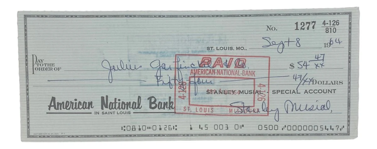 Stan Musial St. Louis Cardinals Signed Bank Check #1277 BAS - Image 5