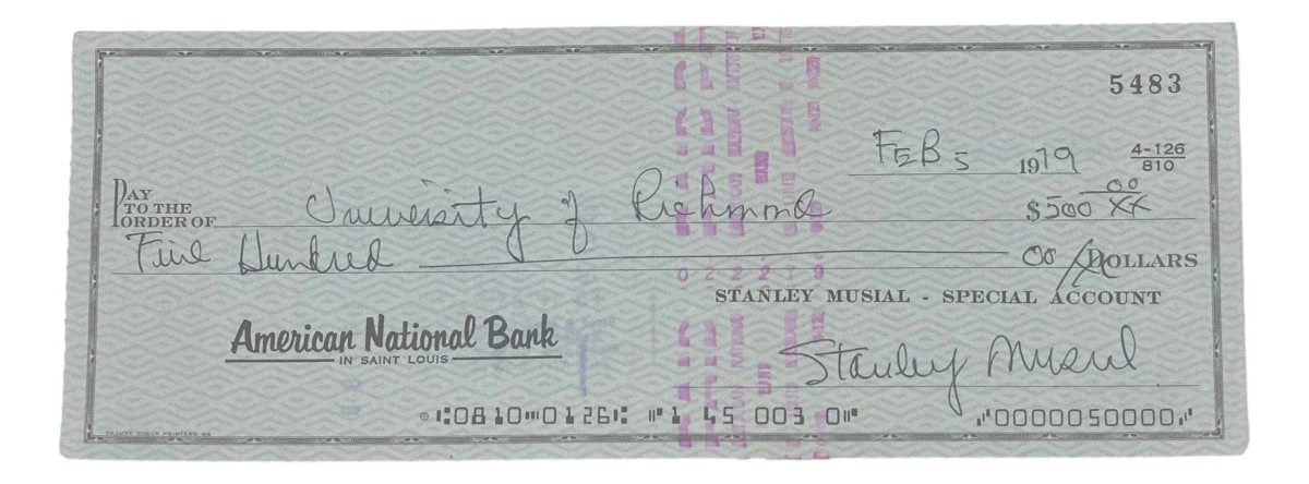 Stan Musial St. Louis Cardinals Signed Bank Check #5483 BAS - Image 4
