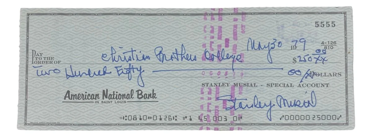 Stan Musial St. Louis Cardinals Signed Bank Check #5555 BAS