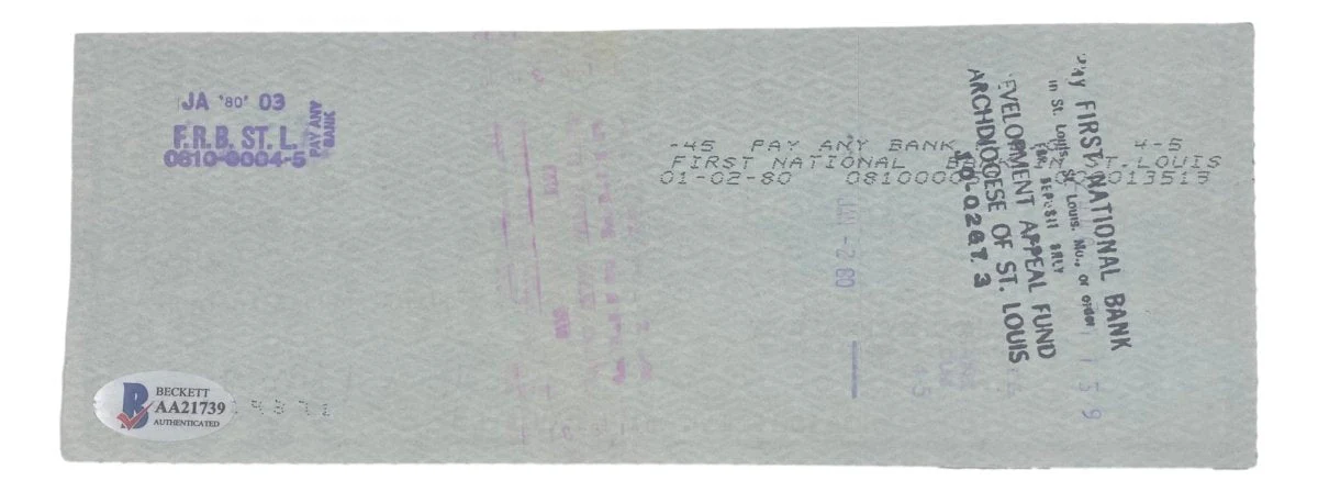 Stan Musial St. Louis Cardinals Signed Bank Check #5755 BAS - Image 2