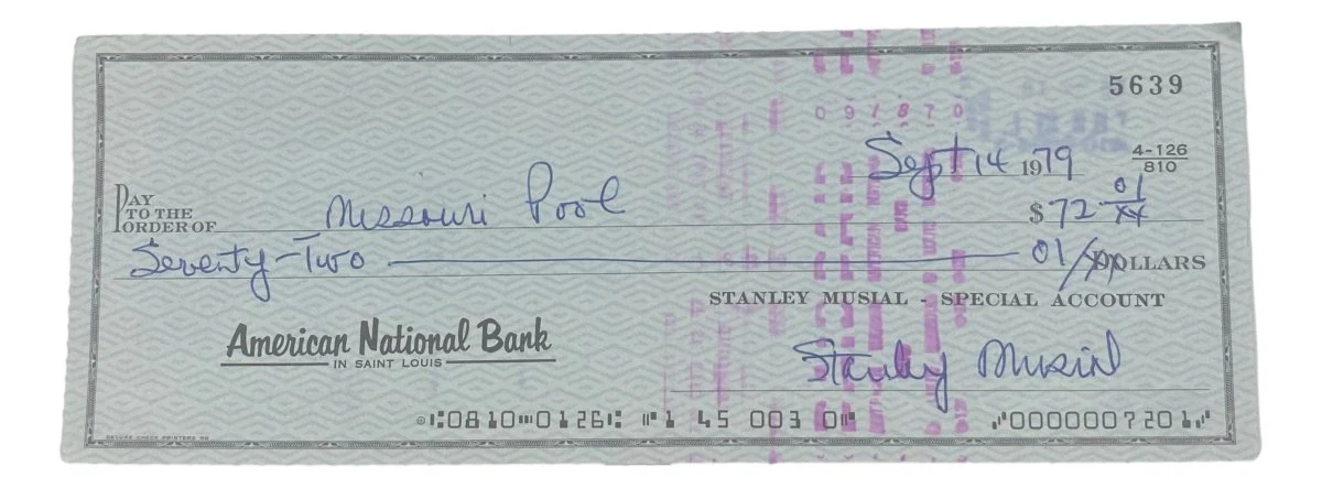 Stan Musial St. Louis Cardinals Signed Bank Check #5639 BAS