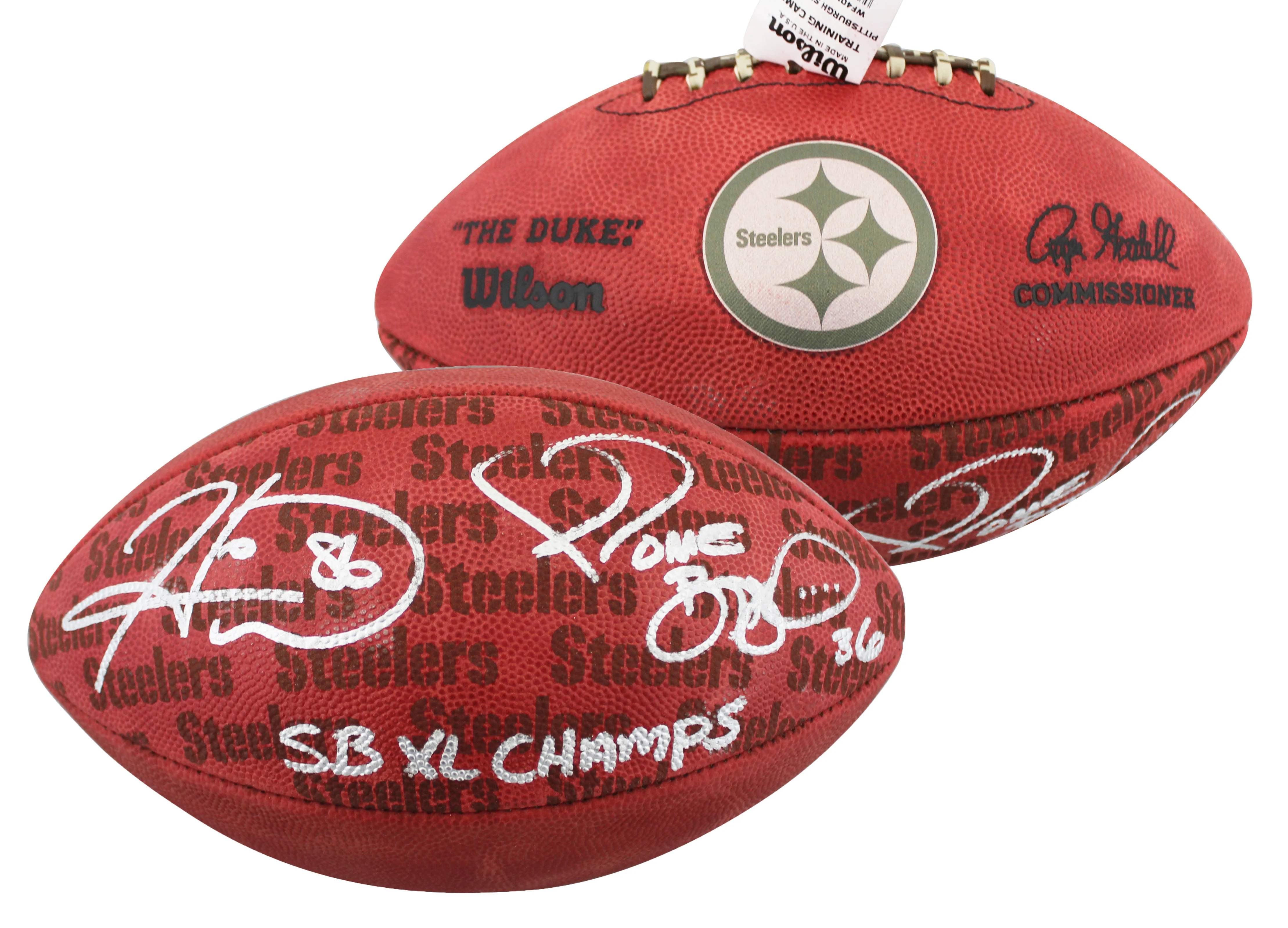 Steelers Jerome Bettis & Hines Ward Signed "Duke" Team Showcase Football BAS W - Image 2
