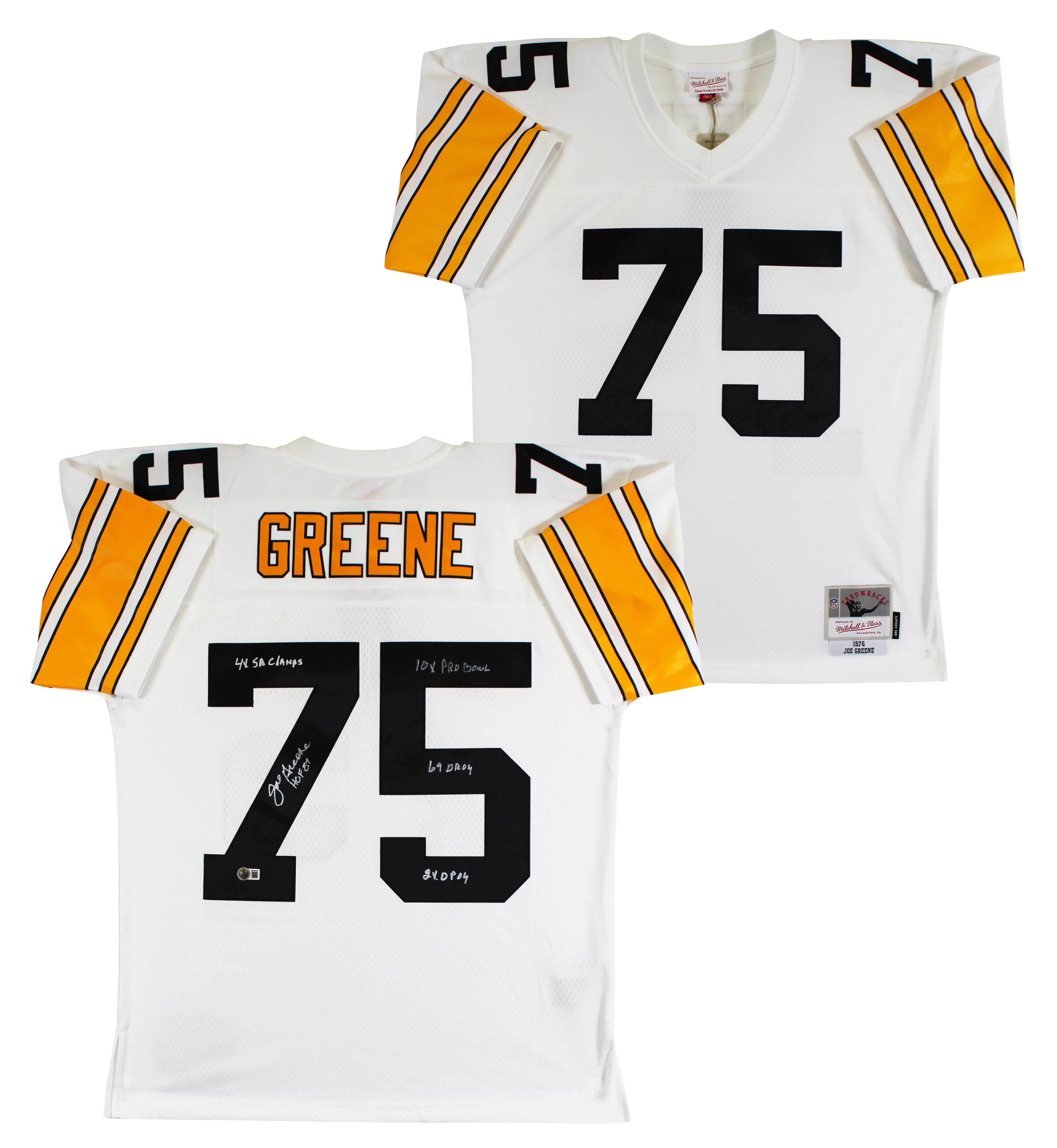 Steelers Joe Greene "Career Stat" Signed White M&N TB Jersey BAS Witnessed - Image 2